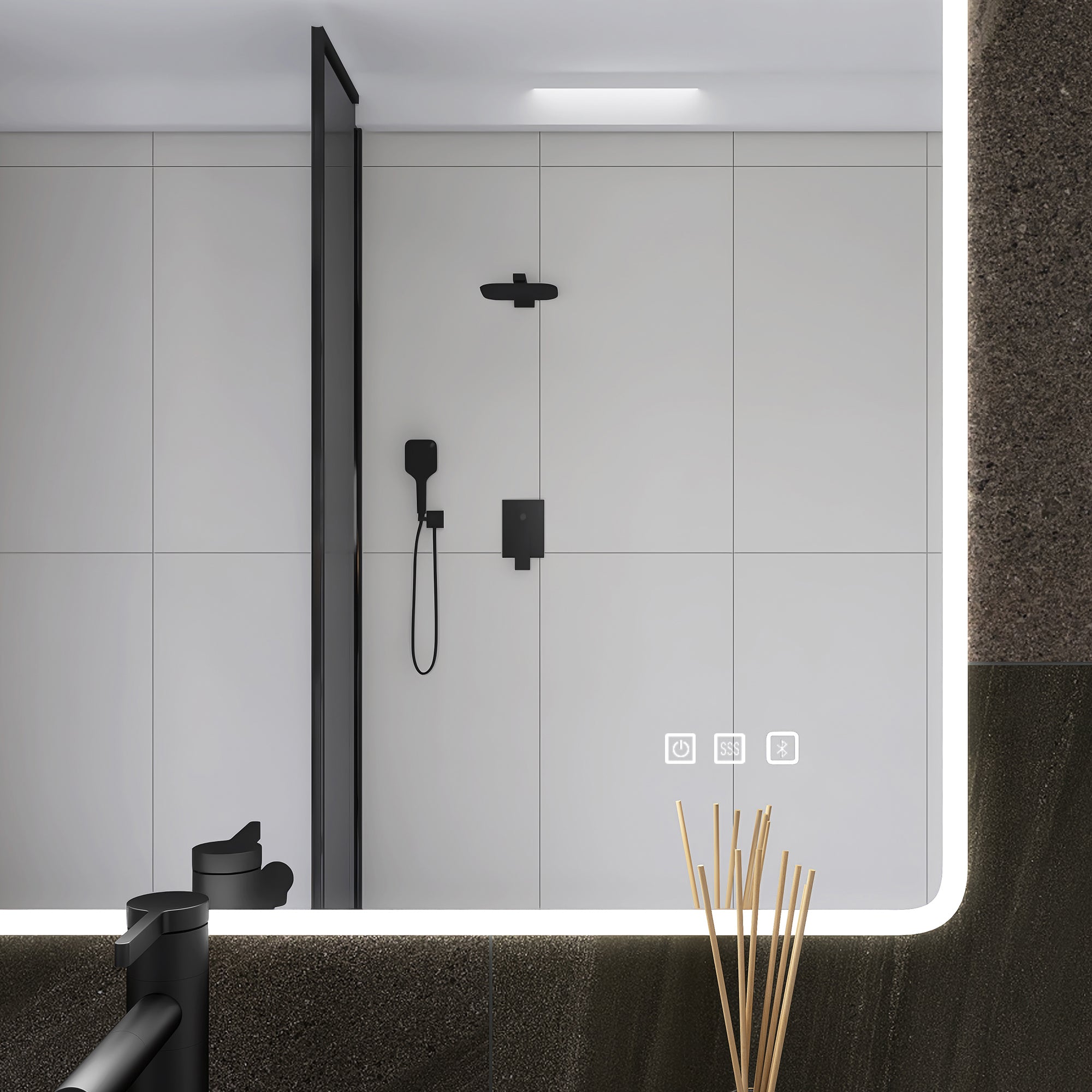 2836 Rectangular Wall-Mounted Dimmable LED Bathroom Vanity Mirror with Defogger and Bluetooth Music Speaker
