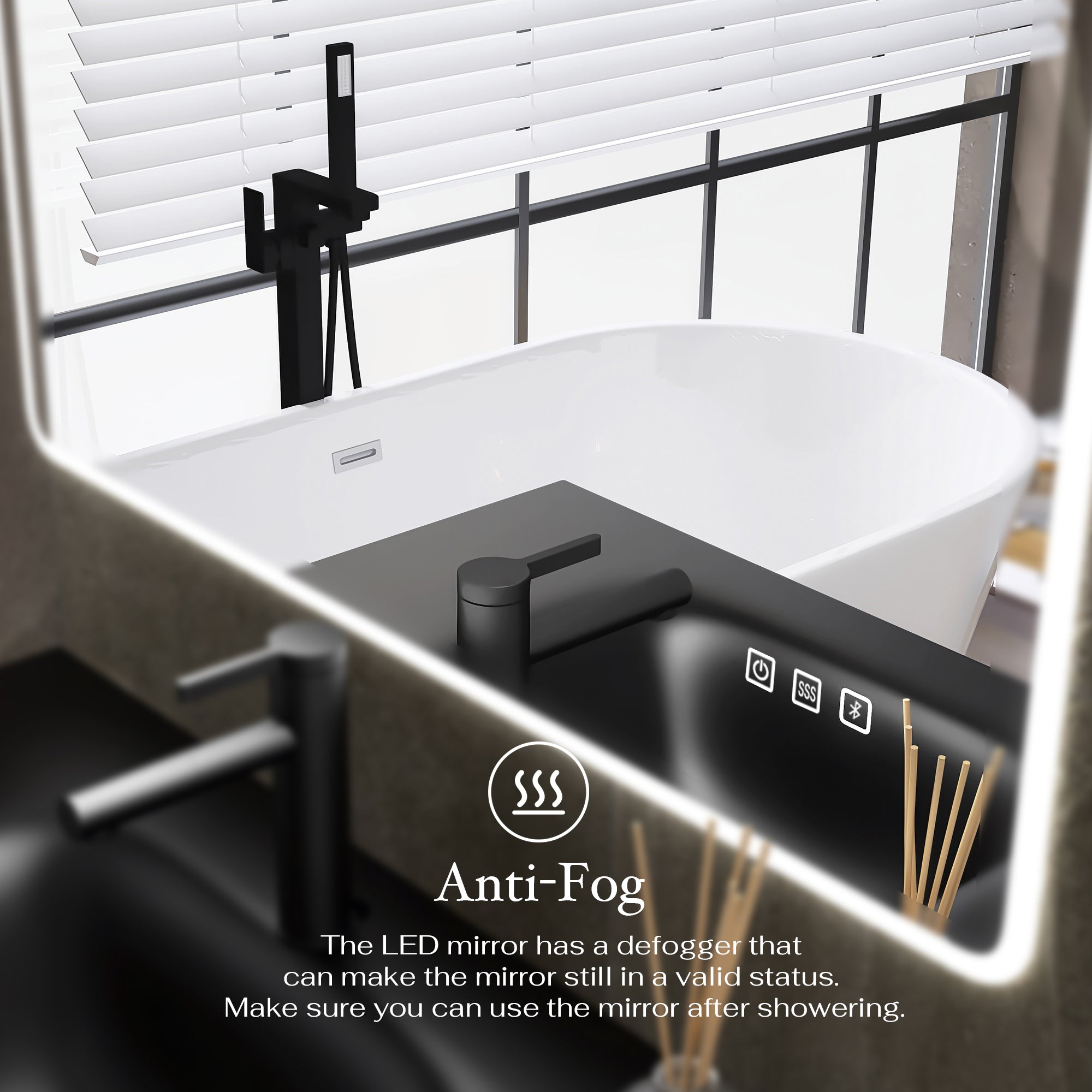 2836 Rectangular Wall-Mounted Dimmable LED Bathroom Vanity Mirror with Defogger and Bluetooth Music Speaker