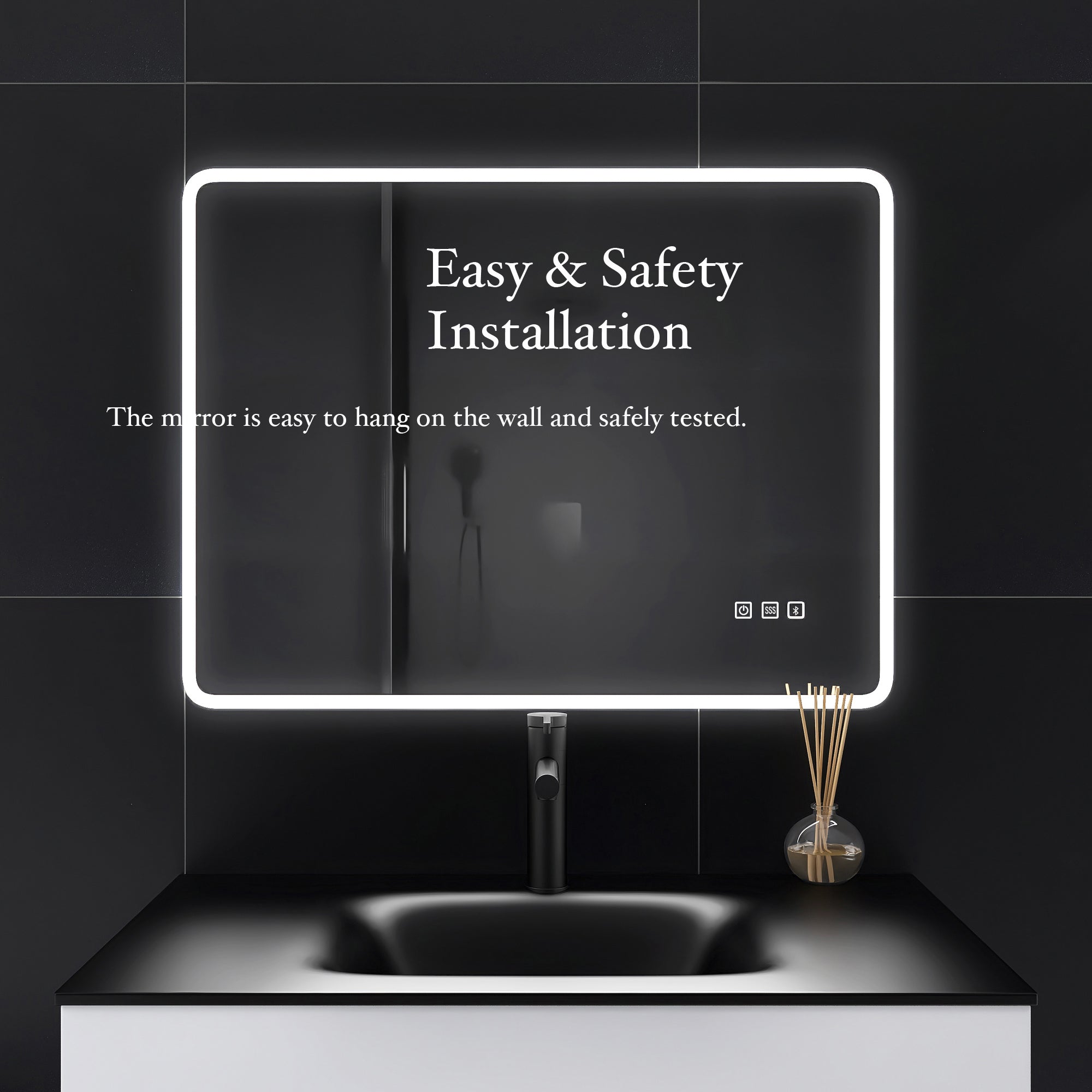 2836 Rectangular Wall-Mounted Dimmable LED Bathroom Vanity Mirror with Defogger and Bluetooth Music Speaker
