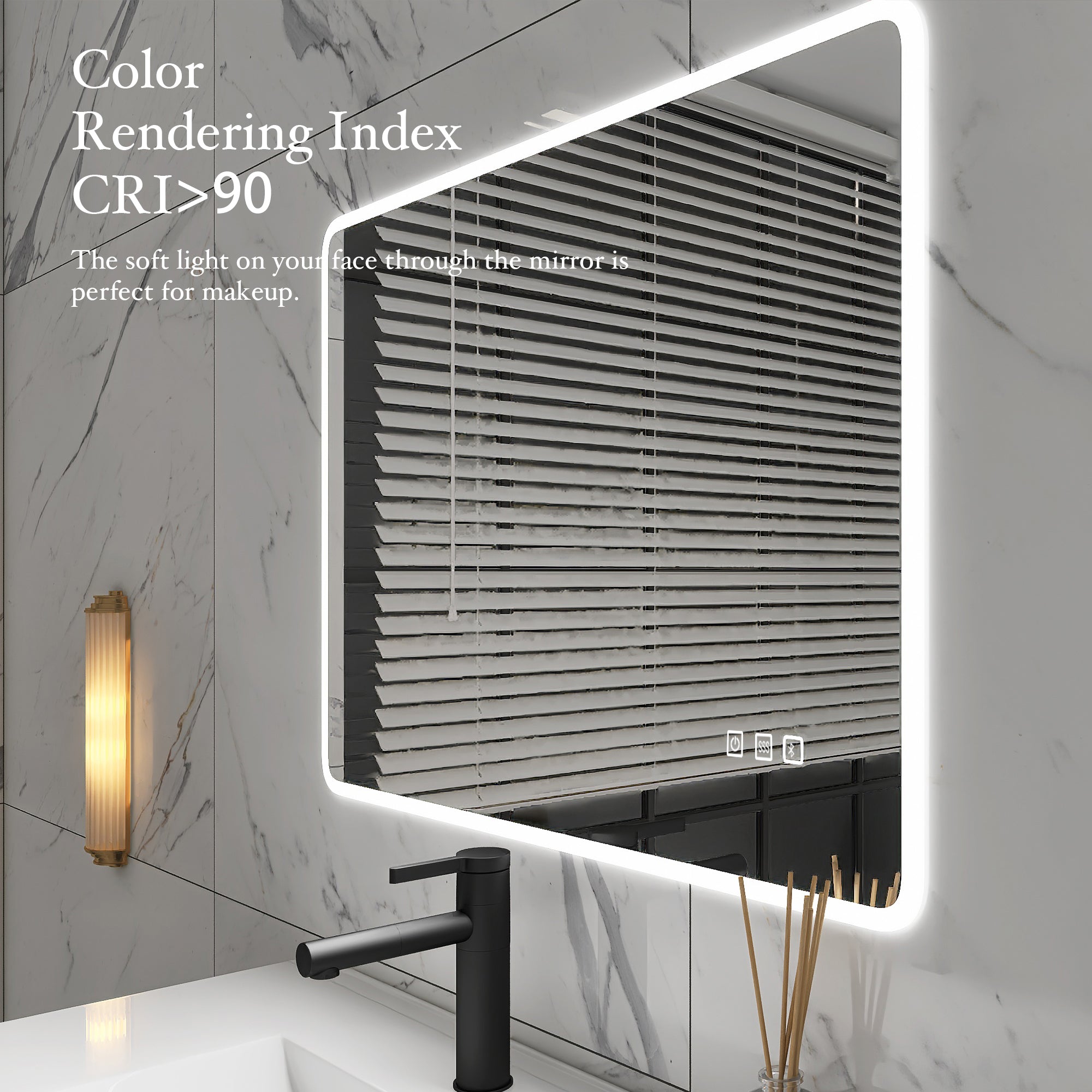 2836 Rectangular Wall-Mounted Dimmable LED Bathroom Vanity Mirror with Defogger and Bluetooth Music Speaker