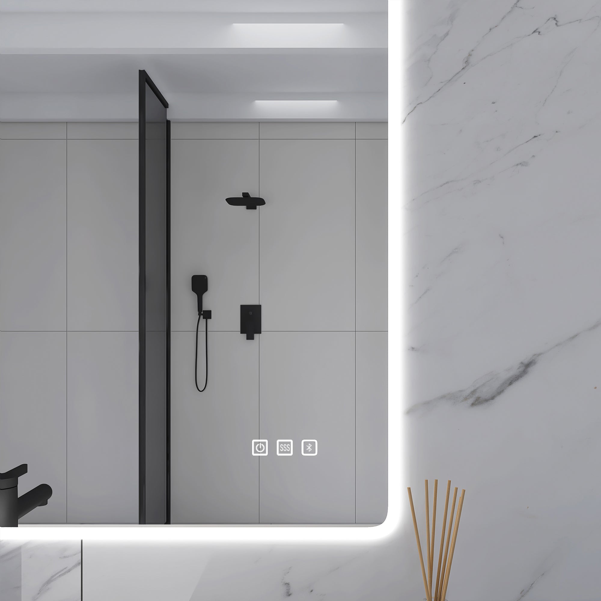 2840 Rectangular Wall-Mounted Dimmable LED Bathroom Vanity Mirror with Defogger and Bluetooth Music Speaker