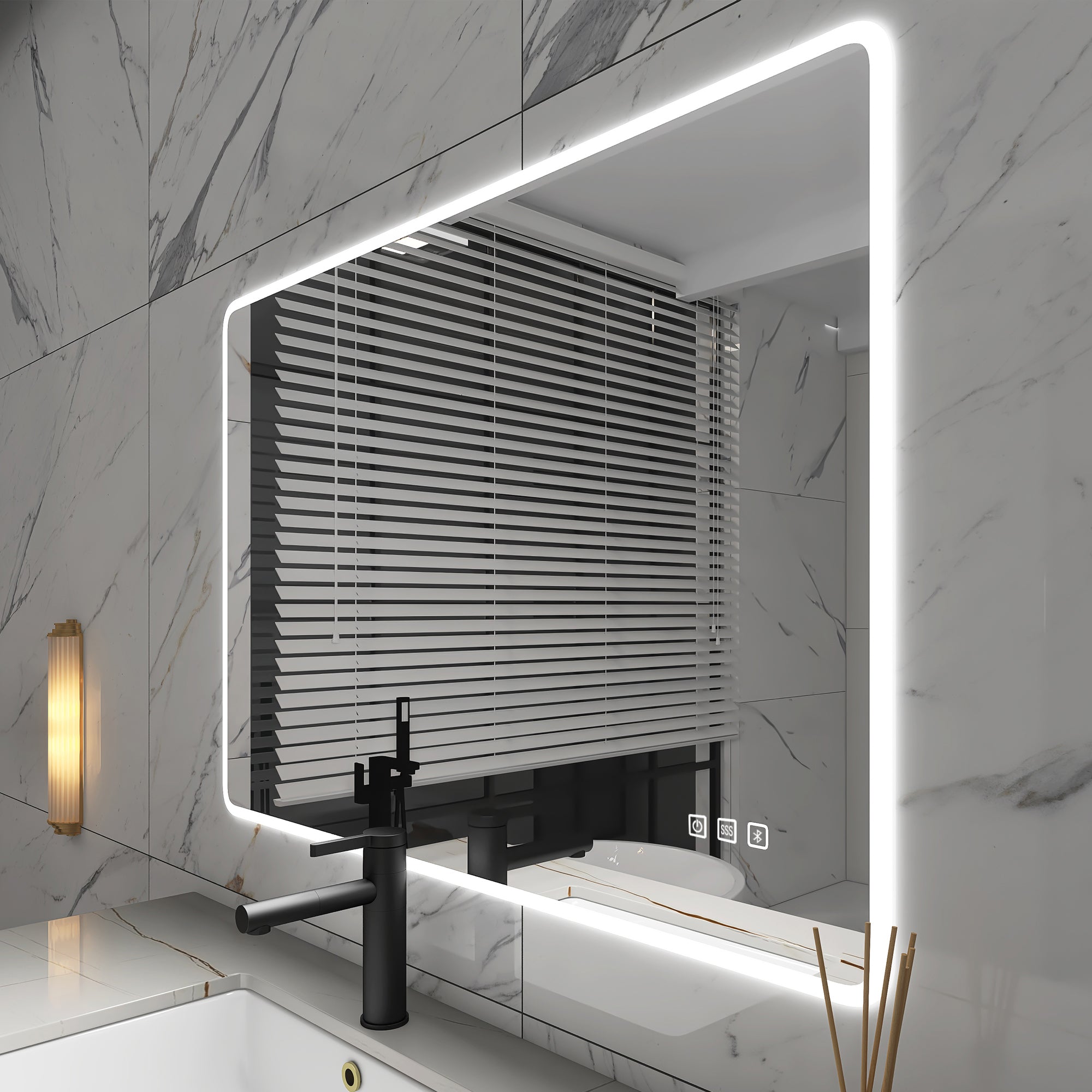 2840 Rectangular Wall-Mounted Dimmable LED Bathroom Vanity Mirror with Defogger and Bluetooth Music Speaker
