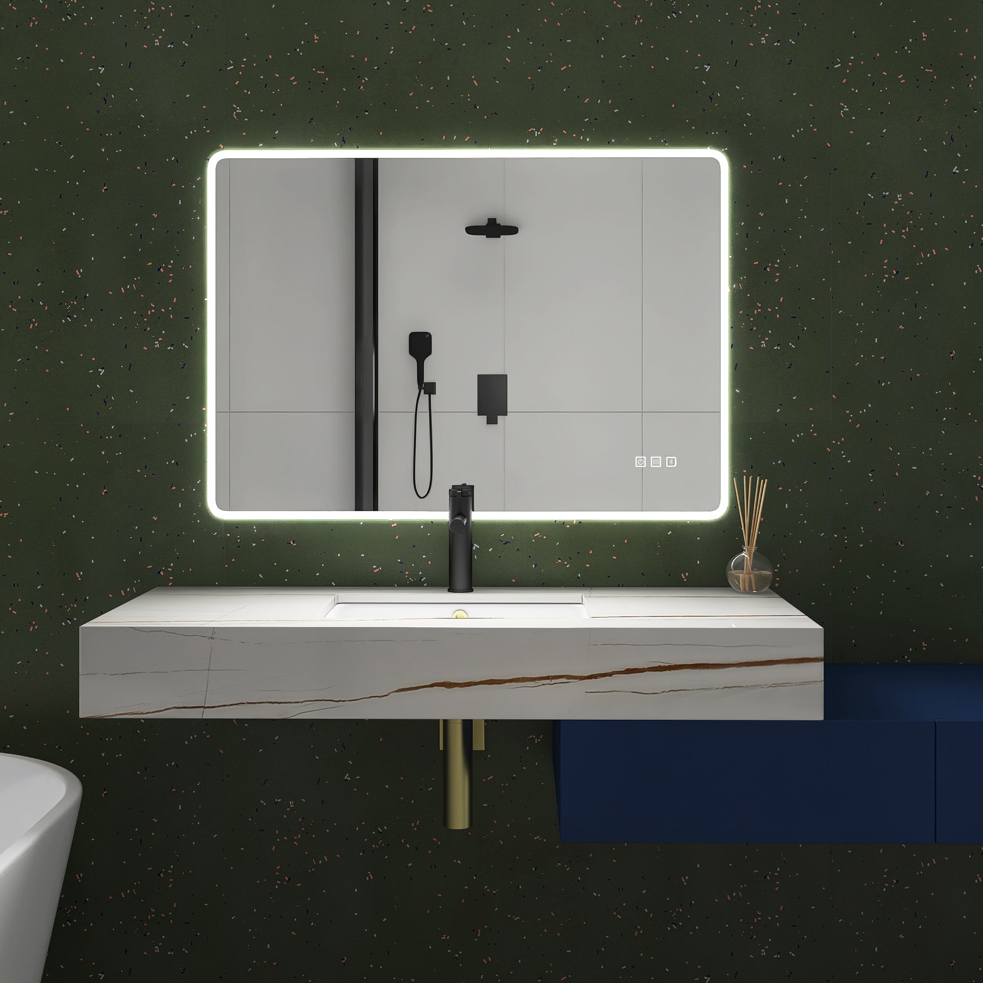 2840 Rectangular Wall-Mounted Dimmable LED Bathroom Vanity Mirror with Defogger and Bluetooth Music Speaker