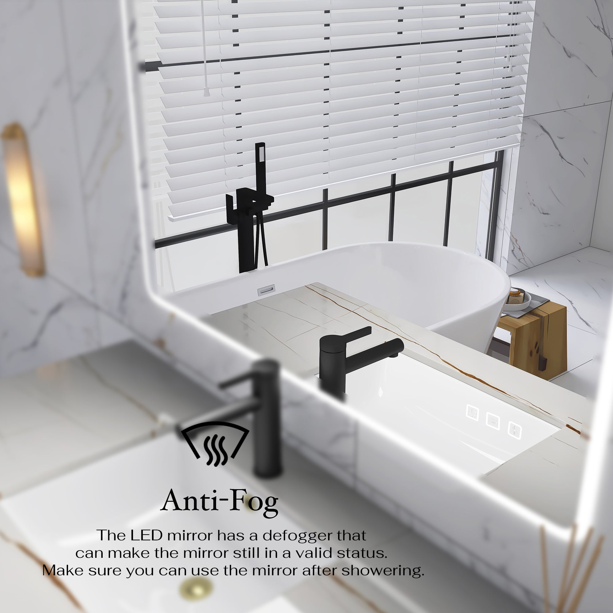 2840 Rectangular Wall-Mounted Dimmable LED Bathroom Vanity Mirror with Defogger and Bluetooth Music Speaker