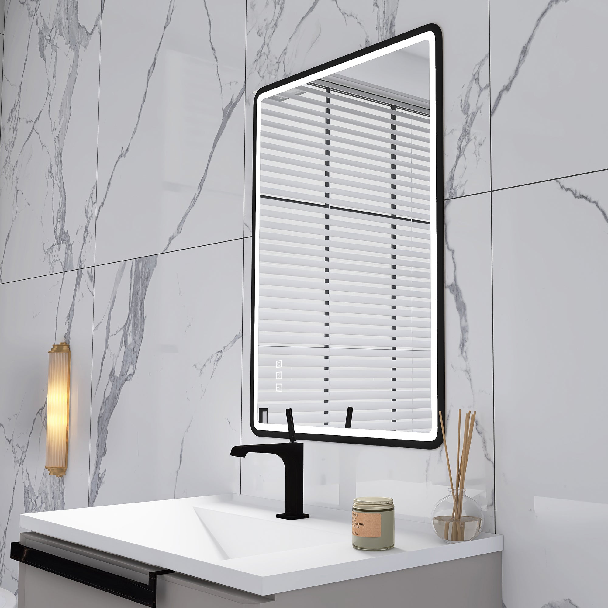 Rectangular Framed Multi-functional Wall Mounted LED Bathroom Vanity Mirror