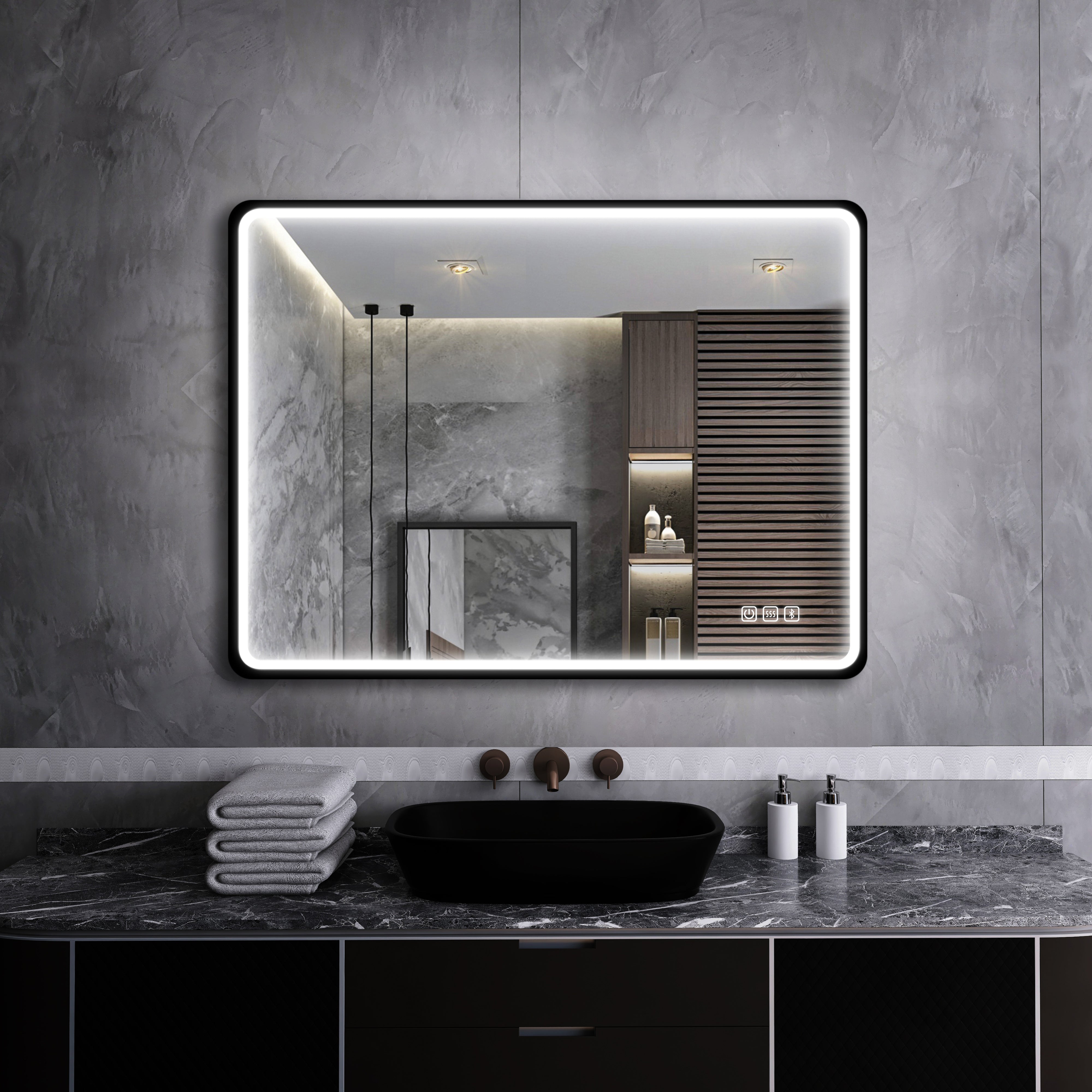Rectangular Framed Multi-functional Wall Mounted LED Bathroom Vanity Mirror