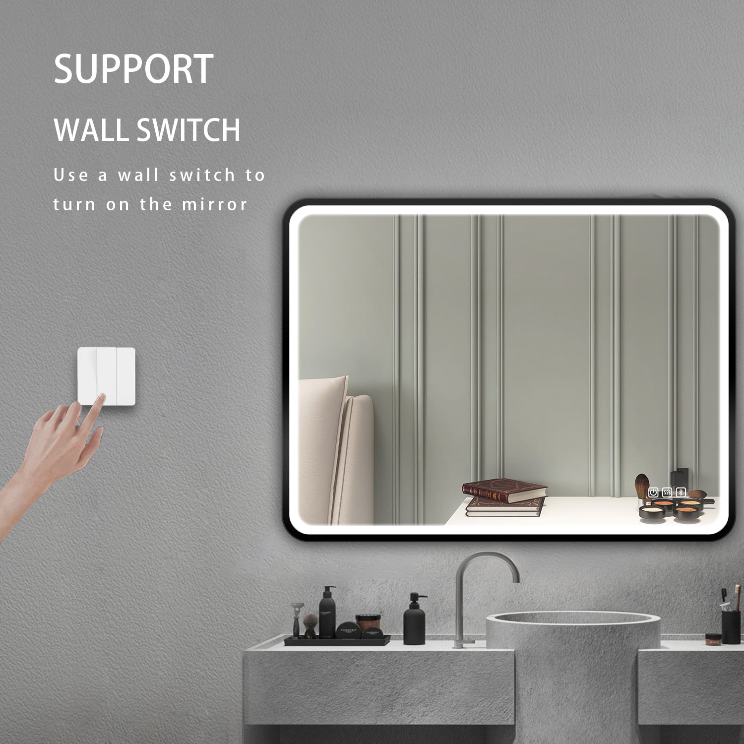 Rectangular Framed Multi-functional Wall Mounted LED Bathroom Vanity Mirror