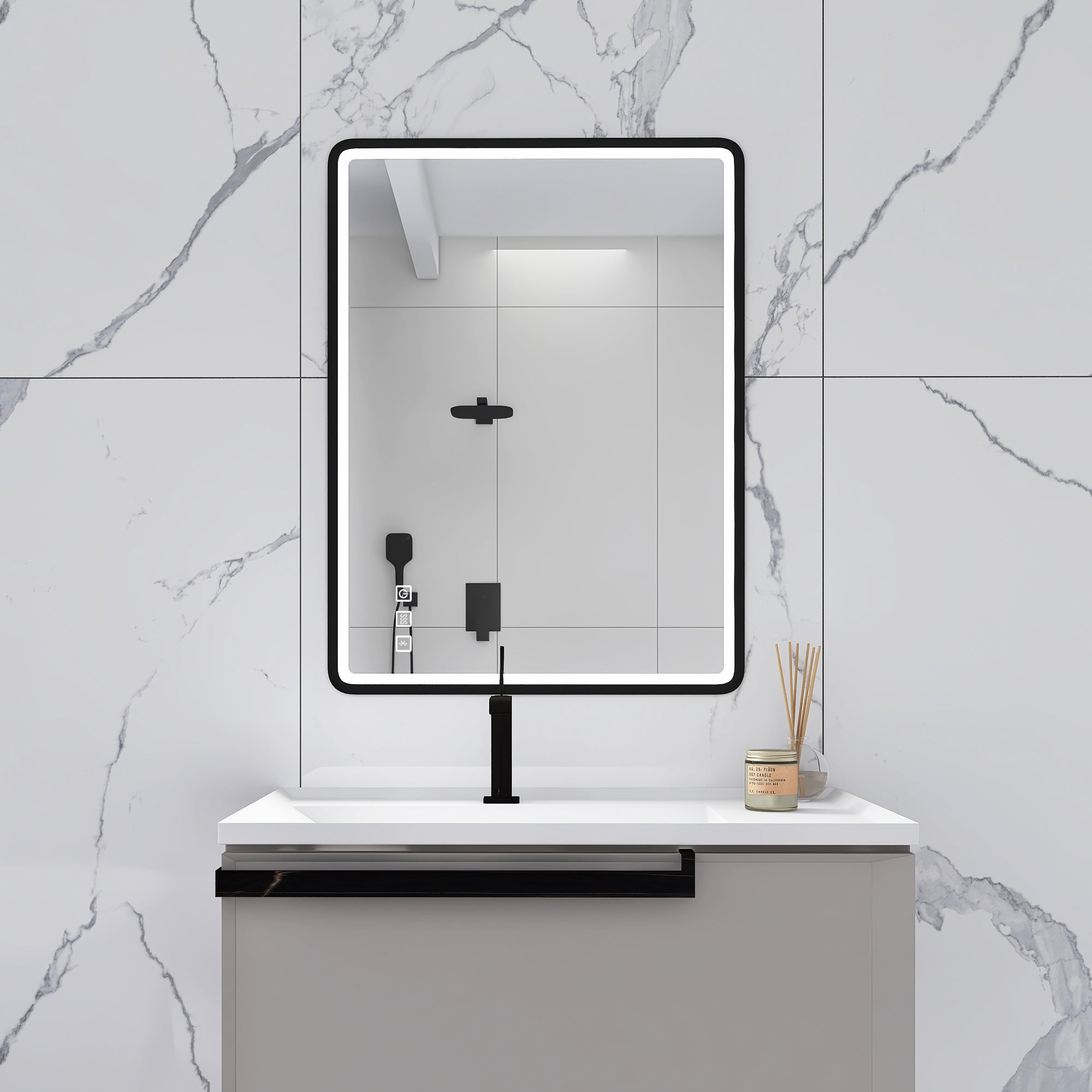 Rectangular Framed Multi-functional Wall Mounted LED Bathroom Vanity Mirror