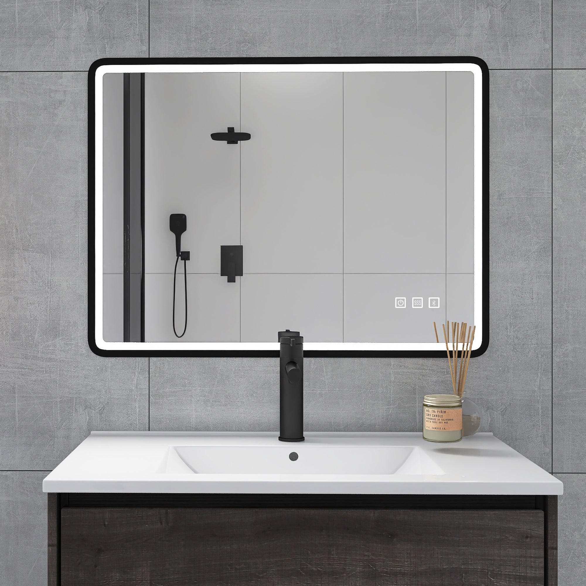 Rectangular Framed Multi-functional Wall Mounted LED Bathroom Vanity Mirror