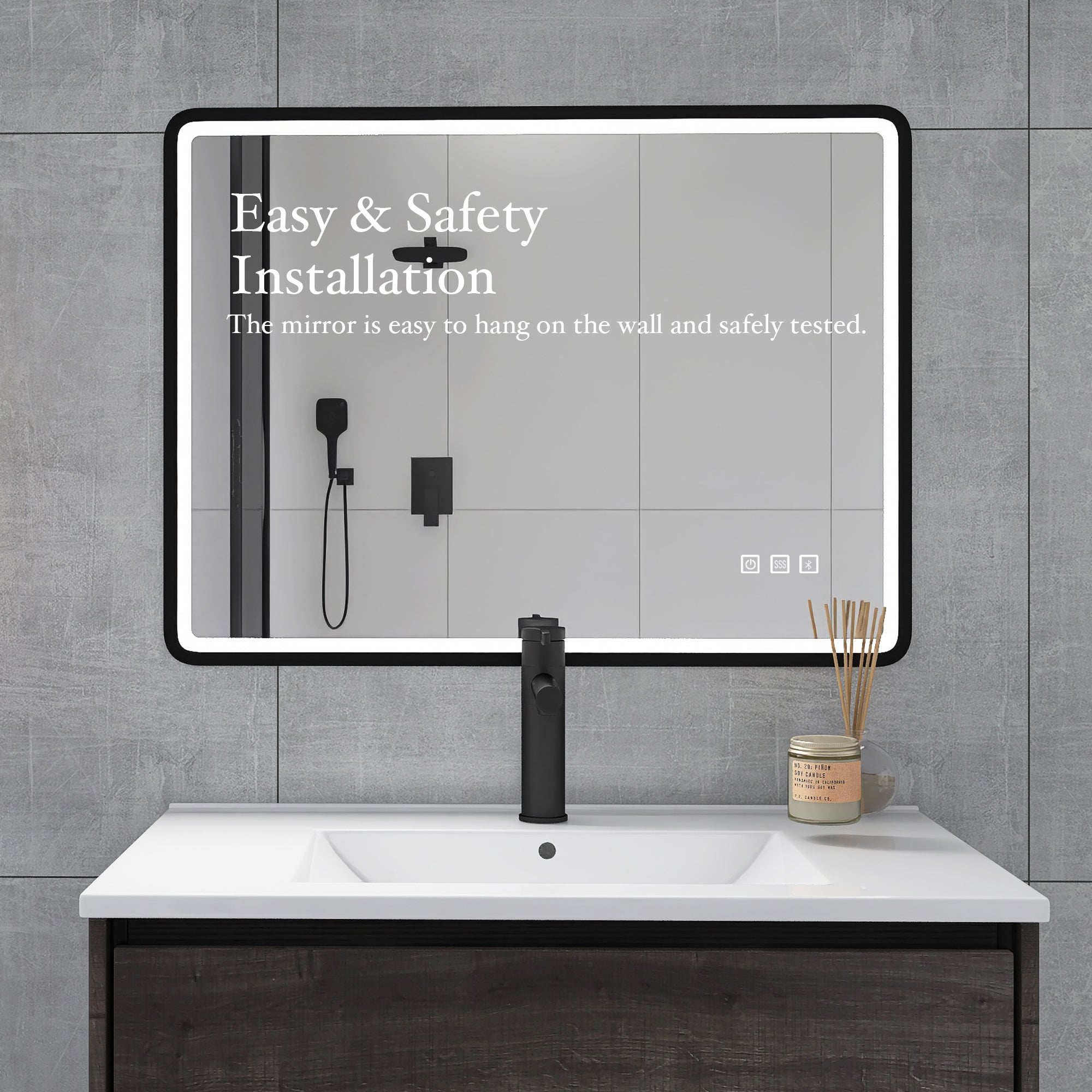 Rectangular Framed Multi-functional Wall Mounted LED Bathroom Vanity Mirror