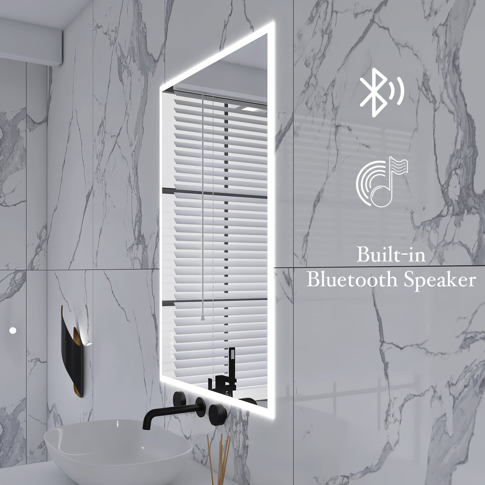 28x36 Rectangular Frameless Anti-Fog Wall Mounted Dimmable LED Bathroom Vanity Mirror