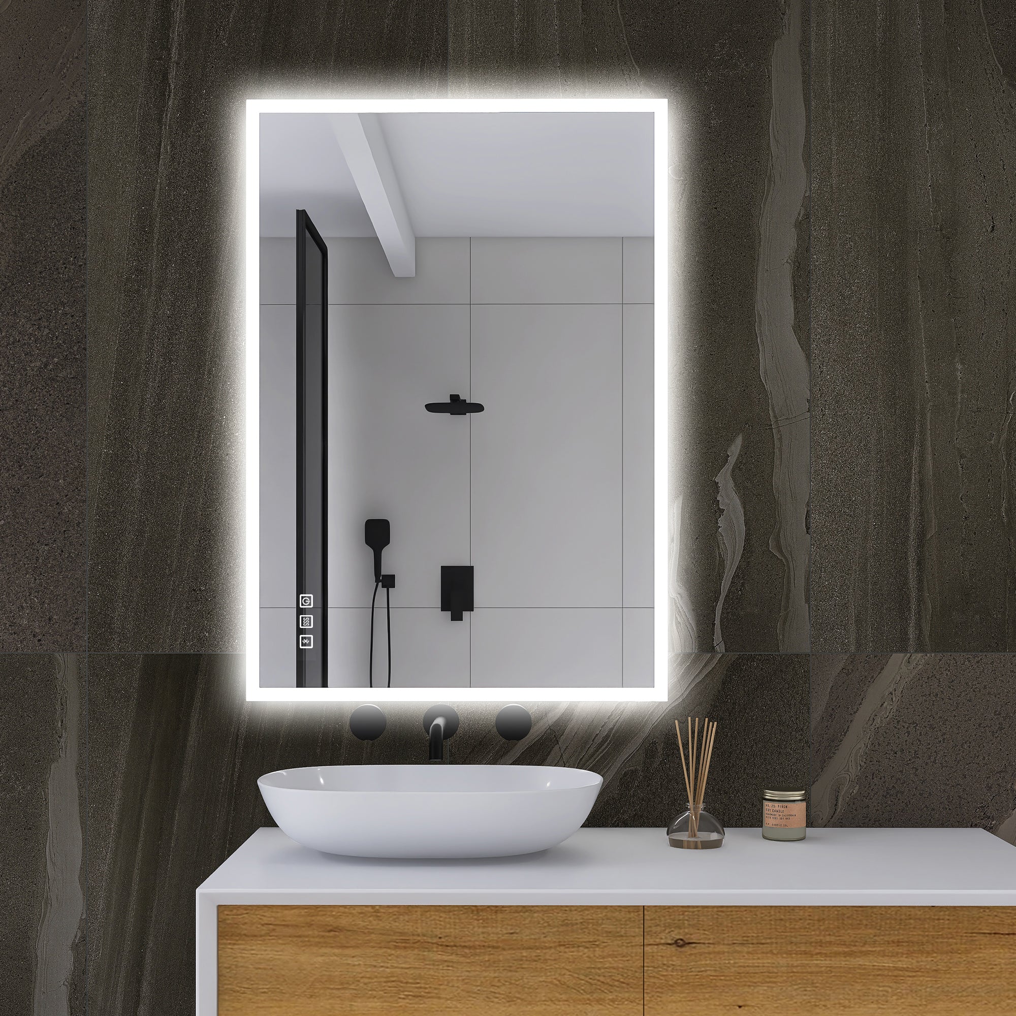 28x36 Rectangular Frameless Anti-Fog Wall Mounted Dimmable LED Bathroom Vanity Mirror