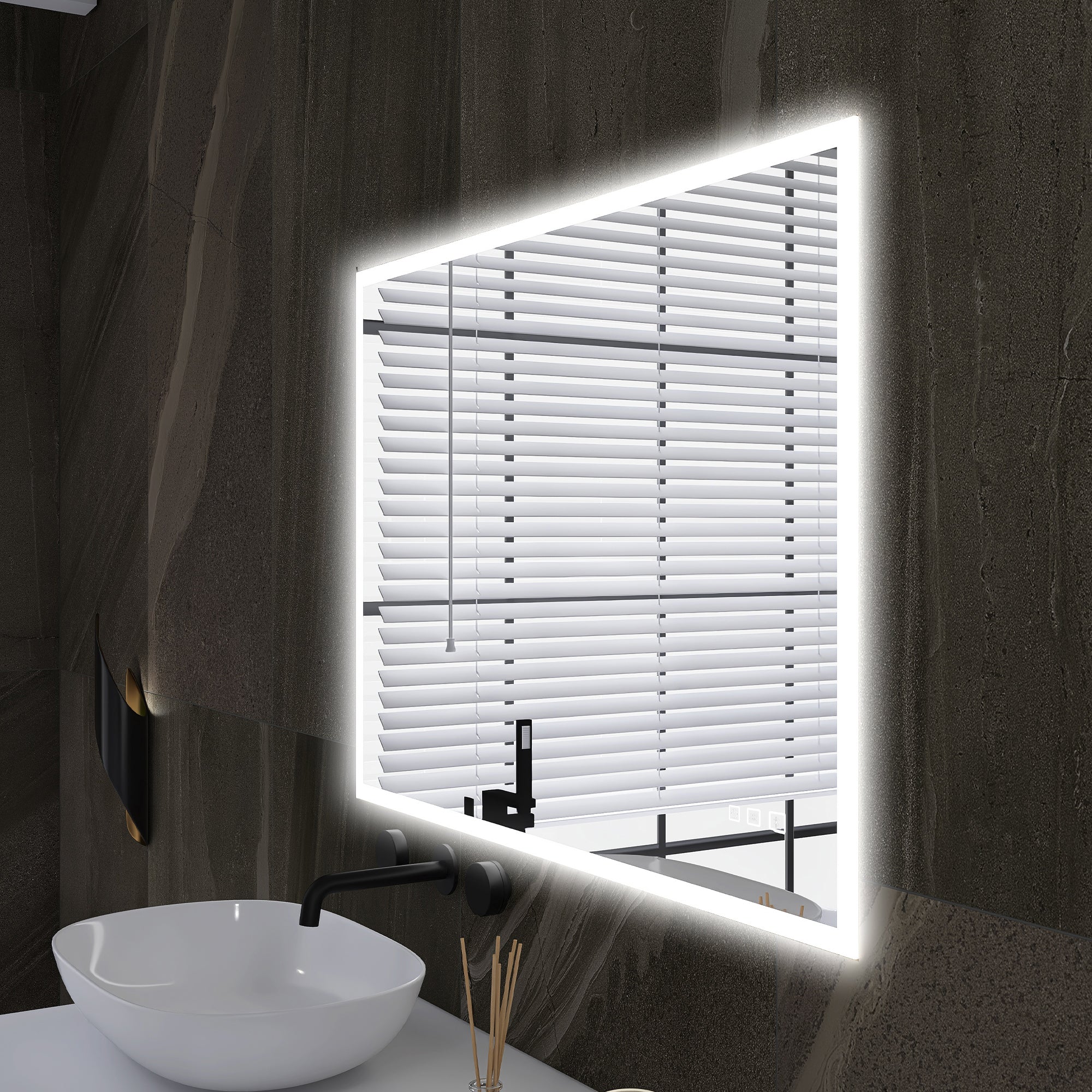 2840 Rectangular Frameless Anti-Fog Wall Mounted Dimmable LED Bathroom Vanity Mirror