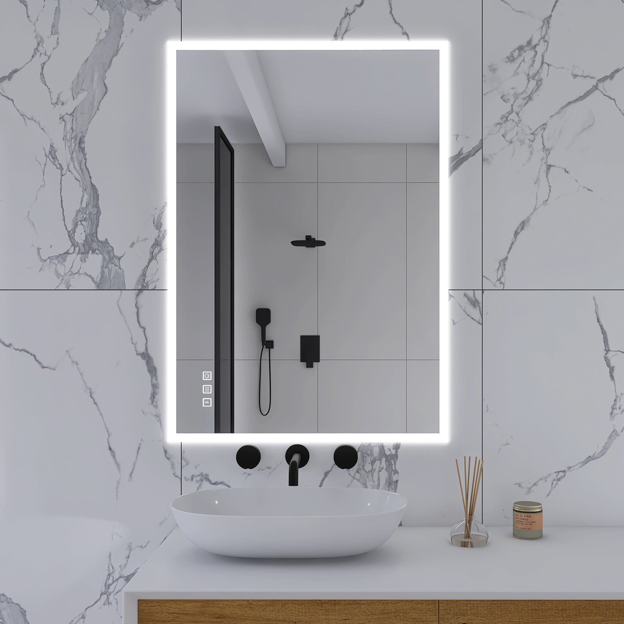 2840 Rectangular Frameless Anti-Fog Wall Mounted Dimmable LED Bathroom Vanity Mirror