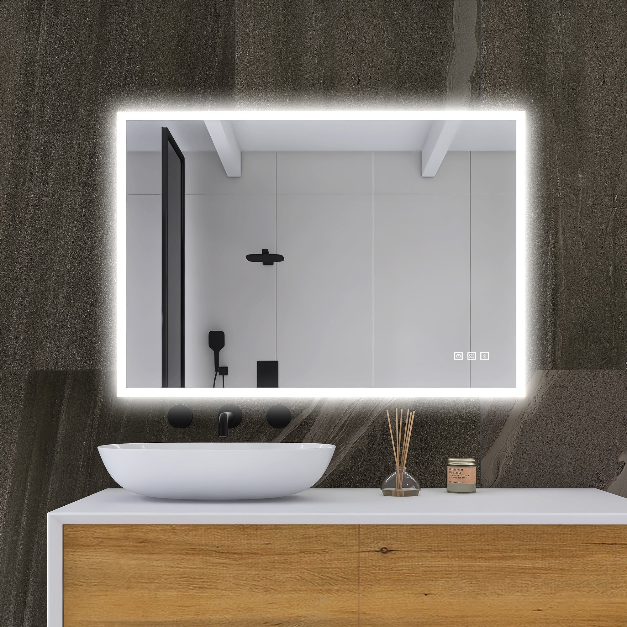 2840 Rectangular Frameless Anti-Fog Wall Mounted Dimmable LED Bathroom Vanity Mirror