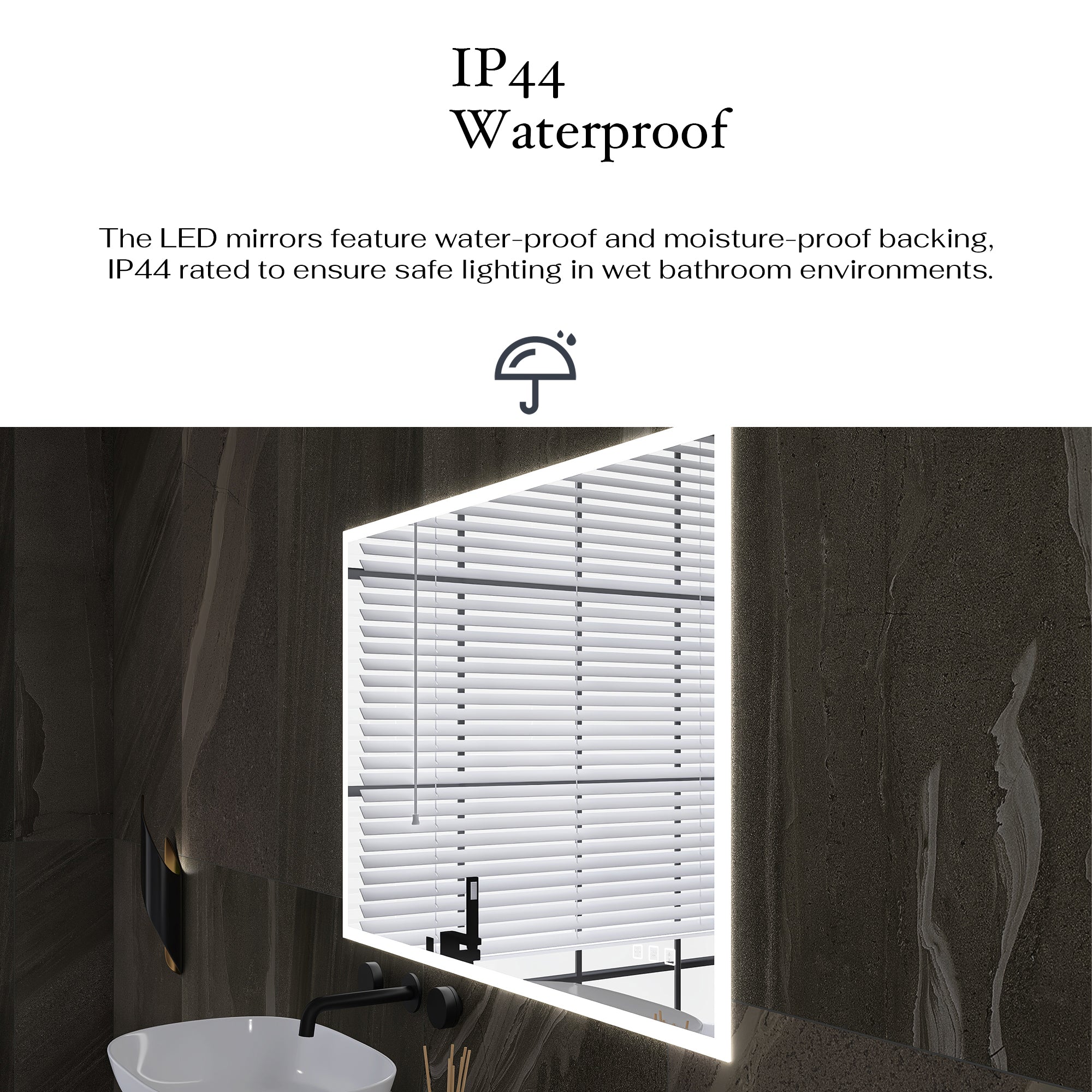 2840 Rectangular Frameless Anti-Fog Wall Mounted Dimmable LED Bathroom Vanity Mirror