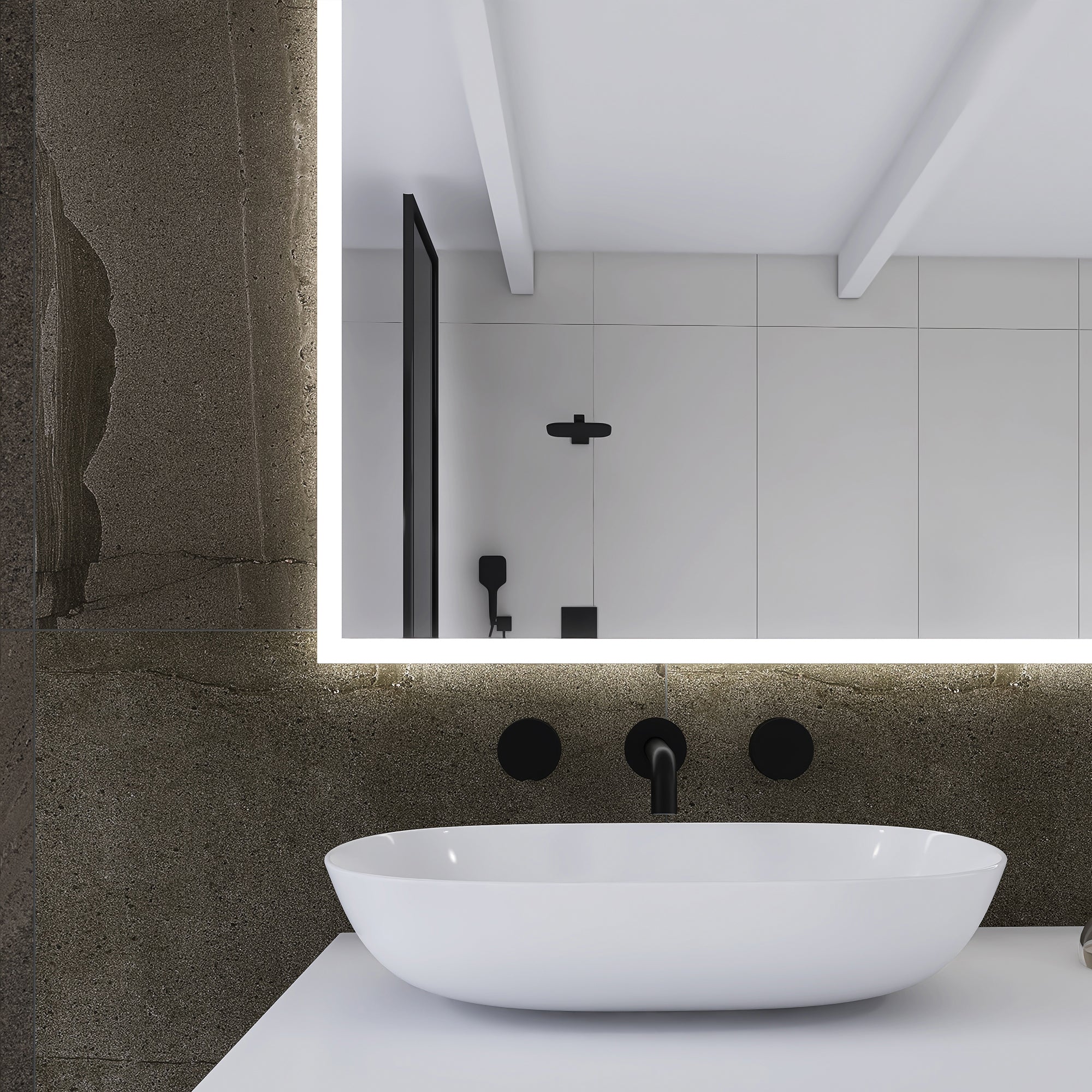 28X48 Rectangular Frameless Anti-Fog Wall Mounted Dimmable LED Bathroom Vanity Mirror