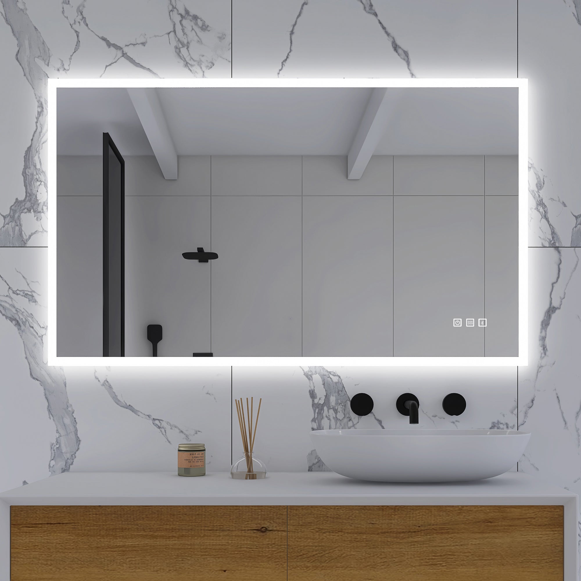 28X48 Rectangular Frameless Anti-Fog Wall Mounted Dimmable LED Bathroom Vanity Mirror