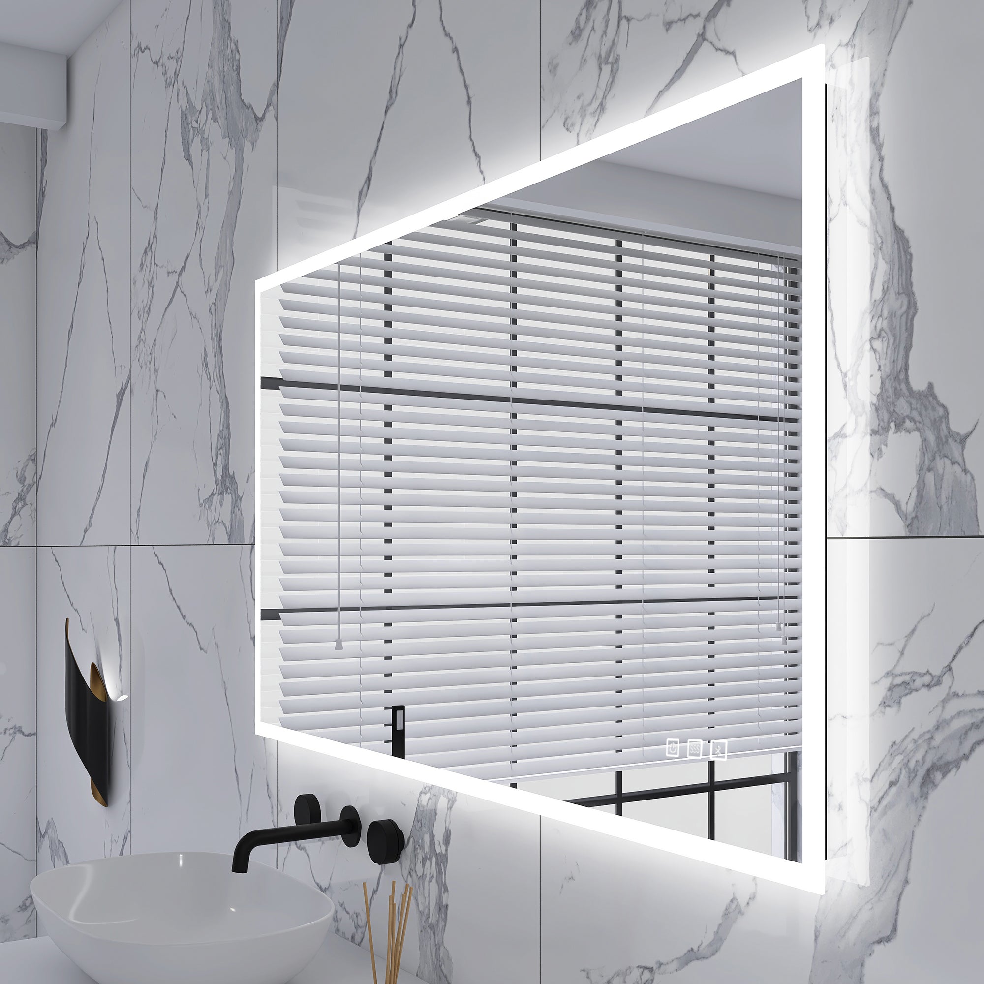 28X48 Rectangular Frameless Anti-Fog Wall Mounted Dimmable LED Bathroom Vanity Mirror