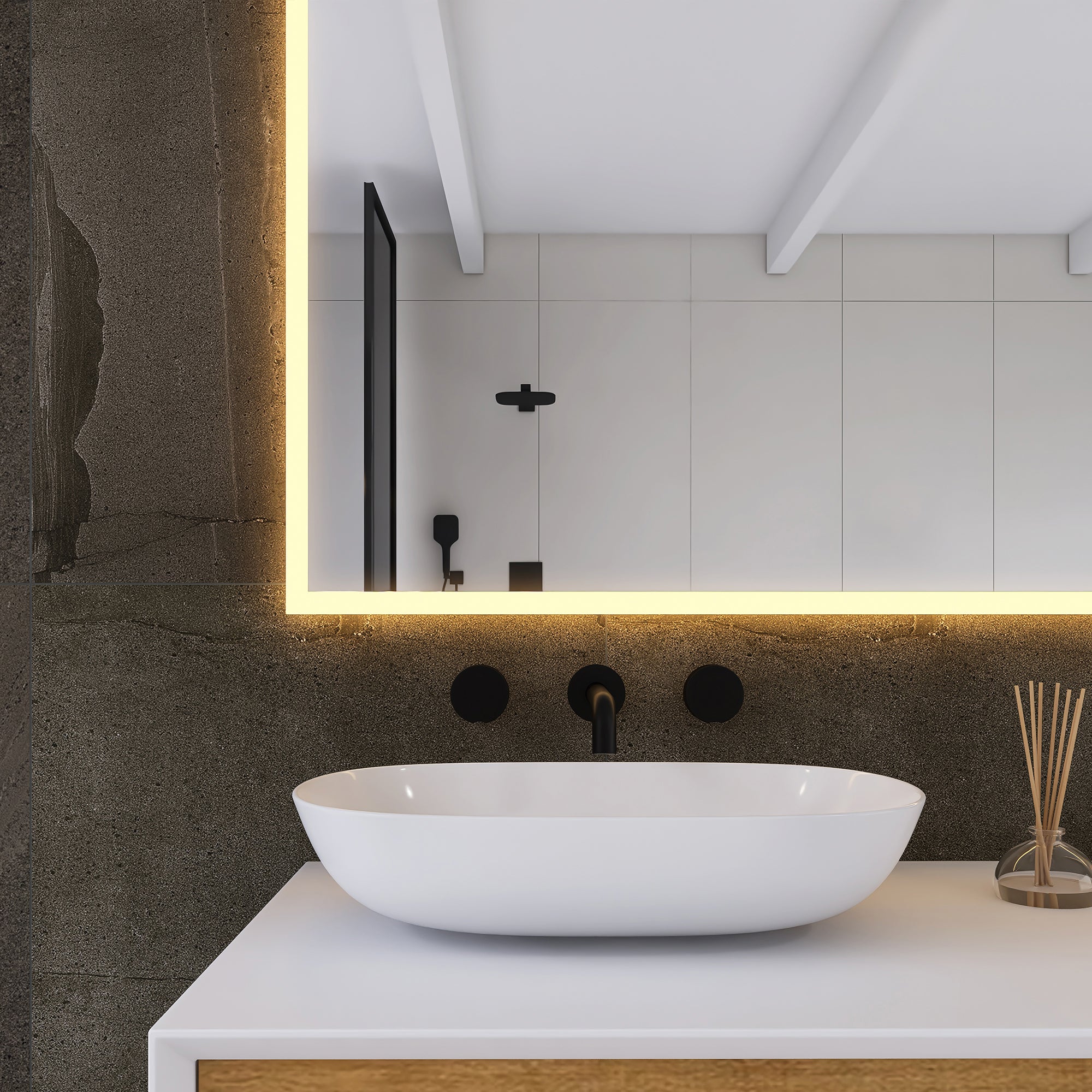 28X48 Rectangular Frameless Anti-Fog Wall Mounted Dimmable LED Bathroom Vanity Mirror