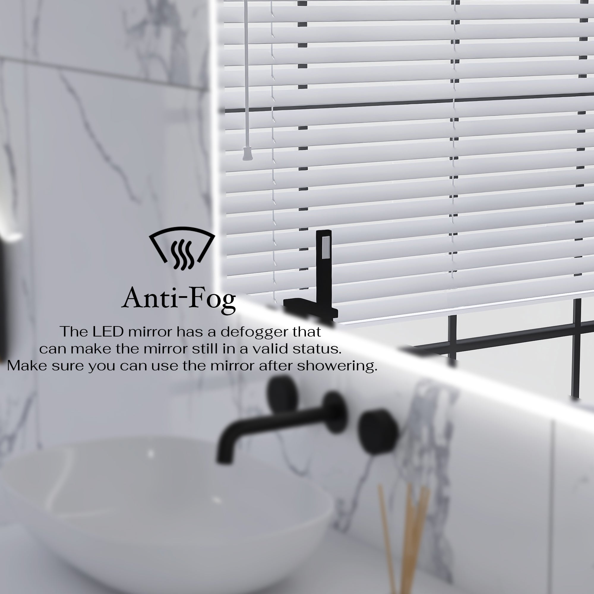 28X48 Rectangular Frameless Anti-Fog Wall Mounted Dimmable LED Bathroom Vanity Mirror
