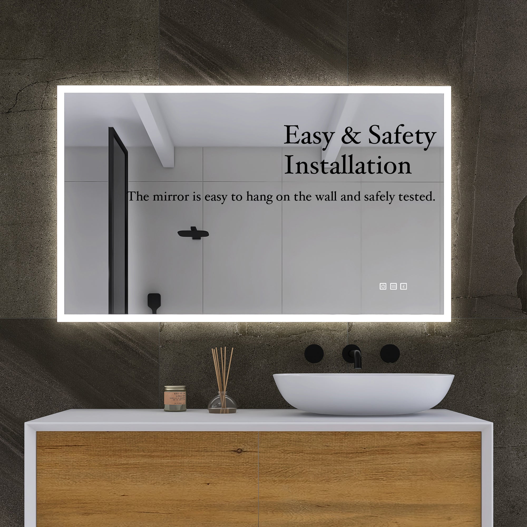 28X48 Rectangular Frameless Anti-Fog Wall Mounted Dimmable LED Bathroom Vanity Mirror