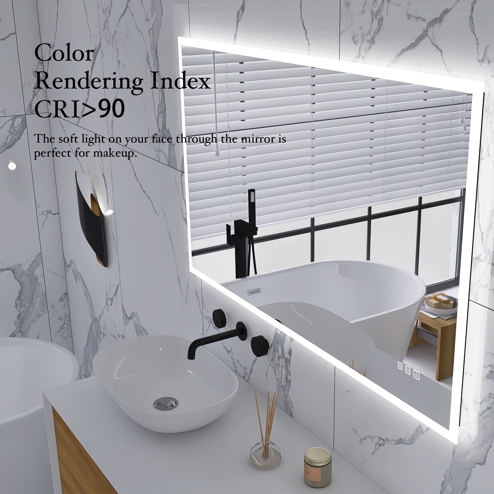 28X48 Rectangular Frameless Anti-Fog Wall Mounted Dimmable LED Bathroom Vanity Mirror