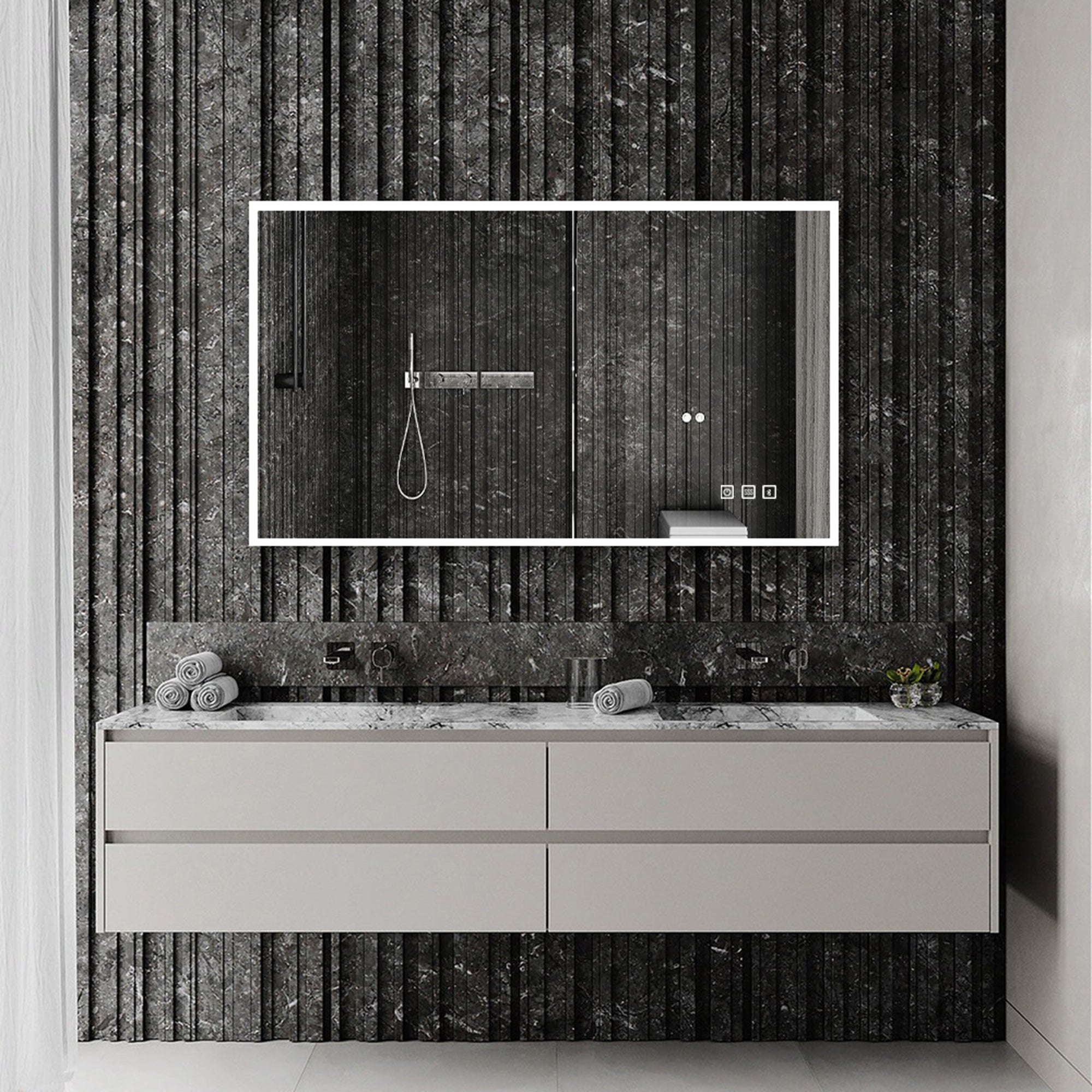 35x60 Rectangular Frameless Anti-Fog Wall Mounted Dimmable LED Bathroom Vanity Mirror