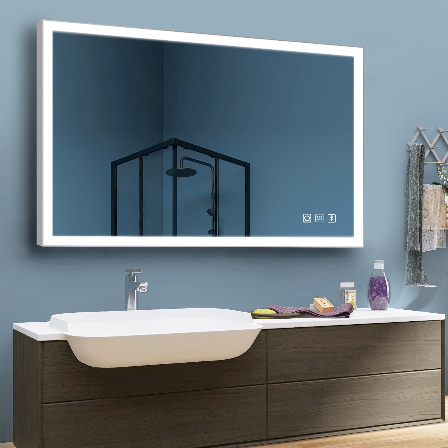 35x60 Rectangular Frameless Anti-Fog Wall Mounted Dimmable LED Bathroom Vanity Mirror