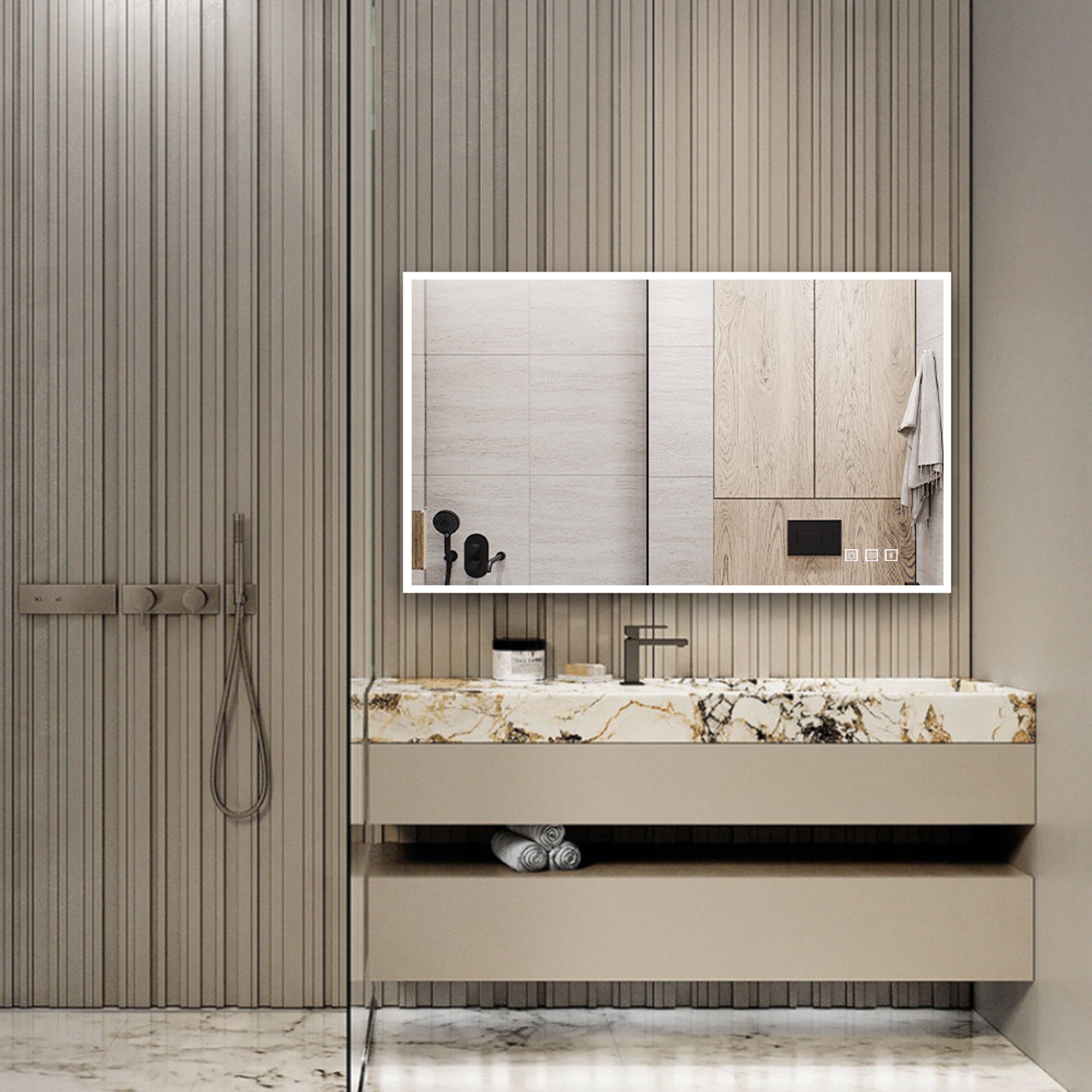 35x60 Rectangular Frameless Anti-Fog Wall Mounted Dimmable LED Bathroom Vanity Mirror
