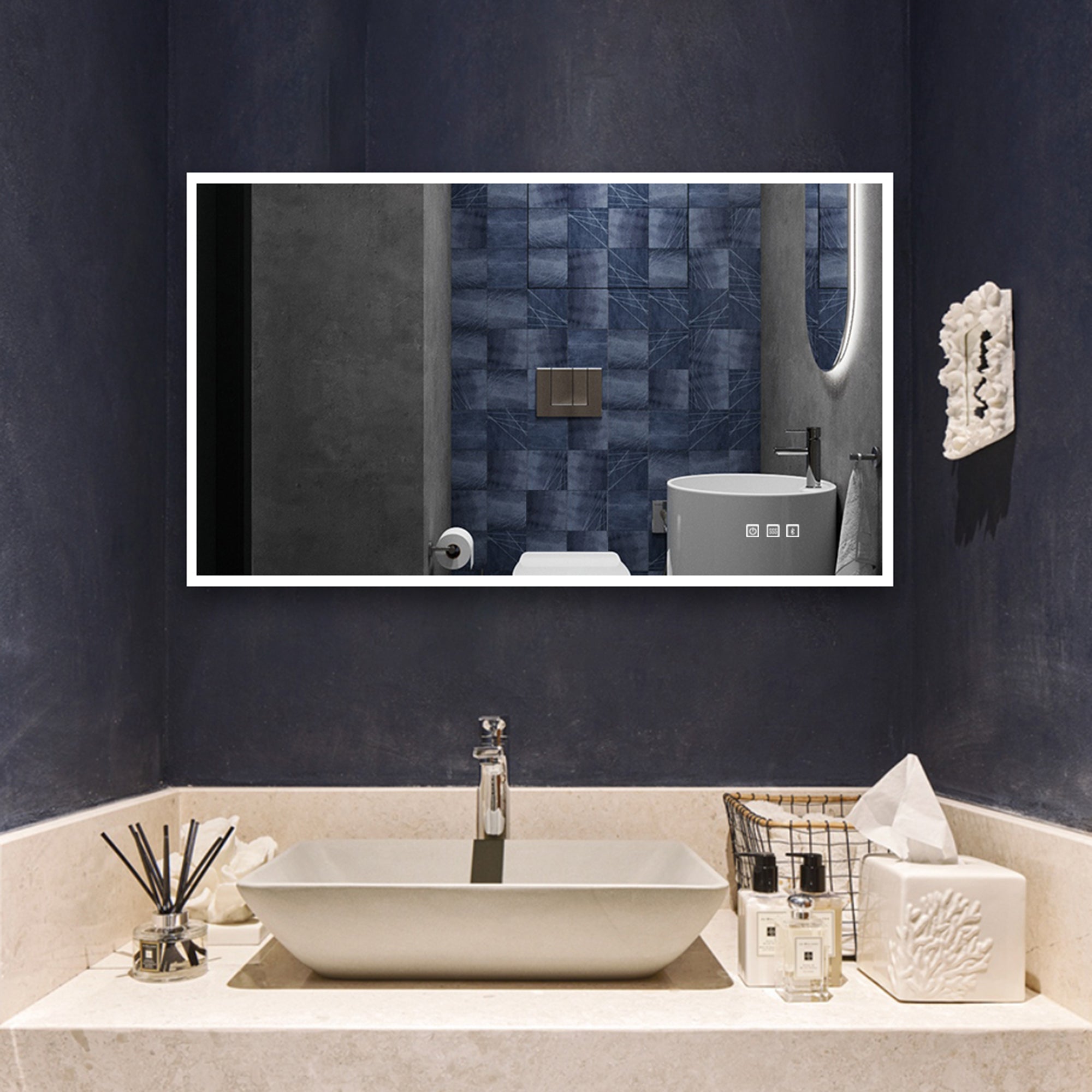 35x60 Rectangular Frameless Anti-Fog Wall Mounted Dimmable LED Bathroom Vanity Mirror