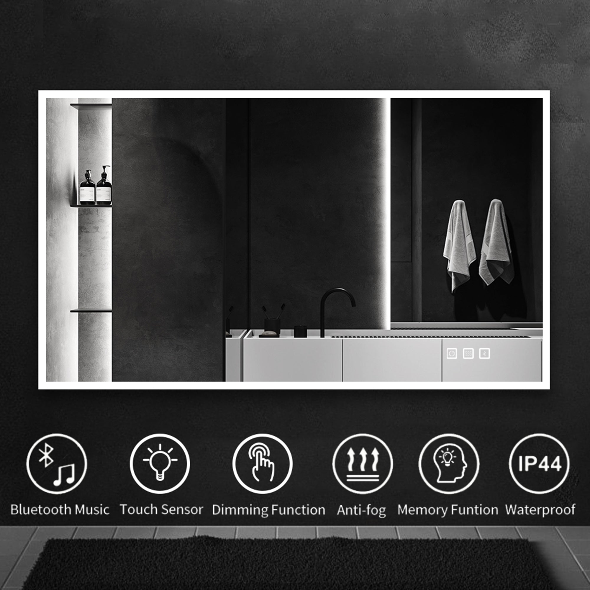 35x60 Rectangular Frameless Anti-Fog Wall Mounted Dimmable LED Bathroom Vanity Mirror