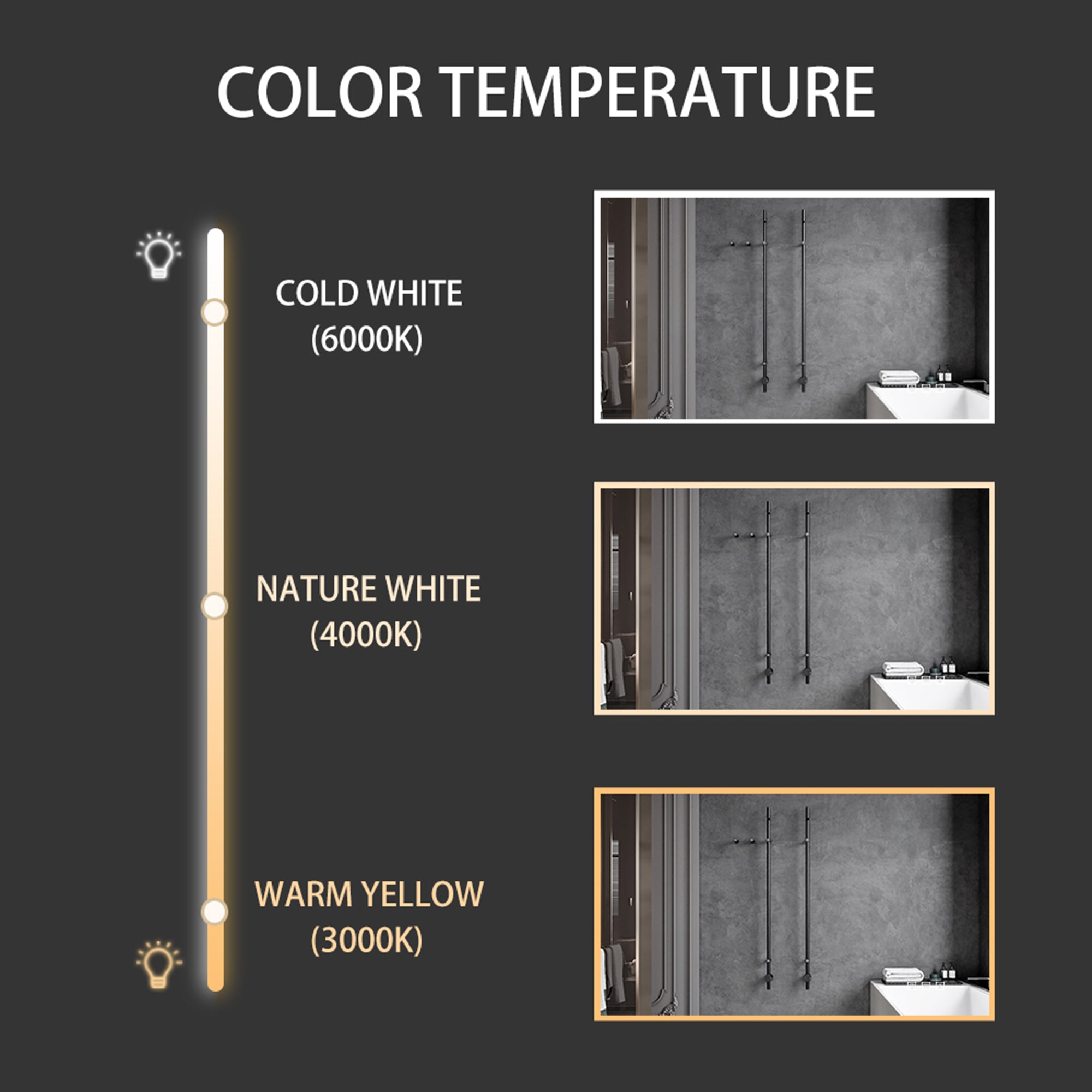 35x60 Rectangular Frameless Anti-Fog Wall Mounted Dimmable LED Bathroom Vanity Mirror