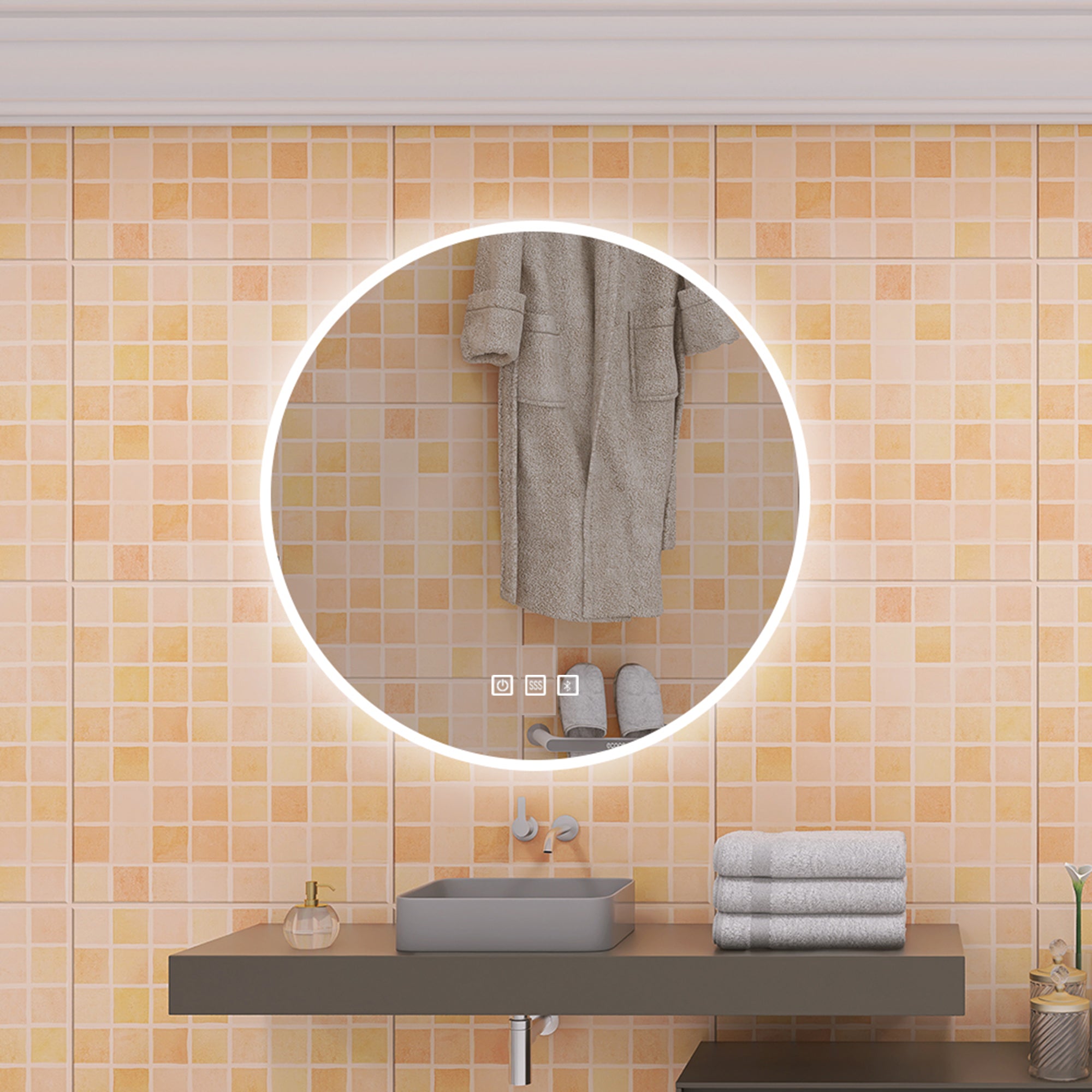 28'' Round Frameless Wall Mount Anti Fog LED Light Bathroom Vanity Mirror