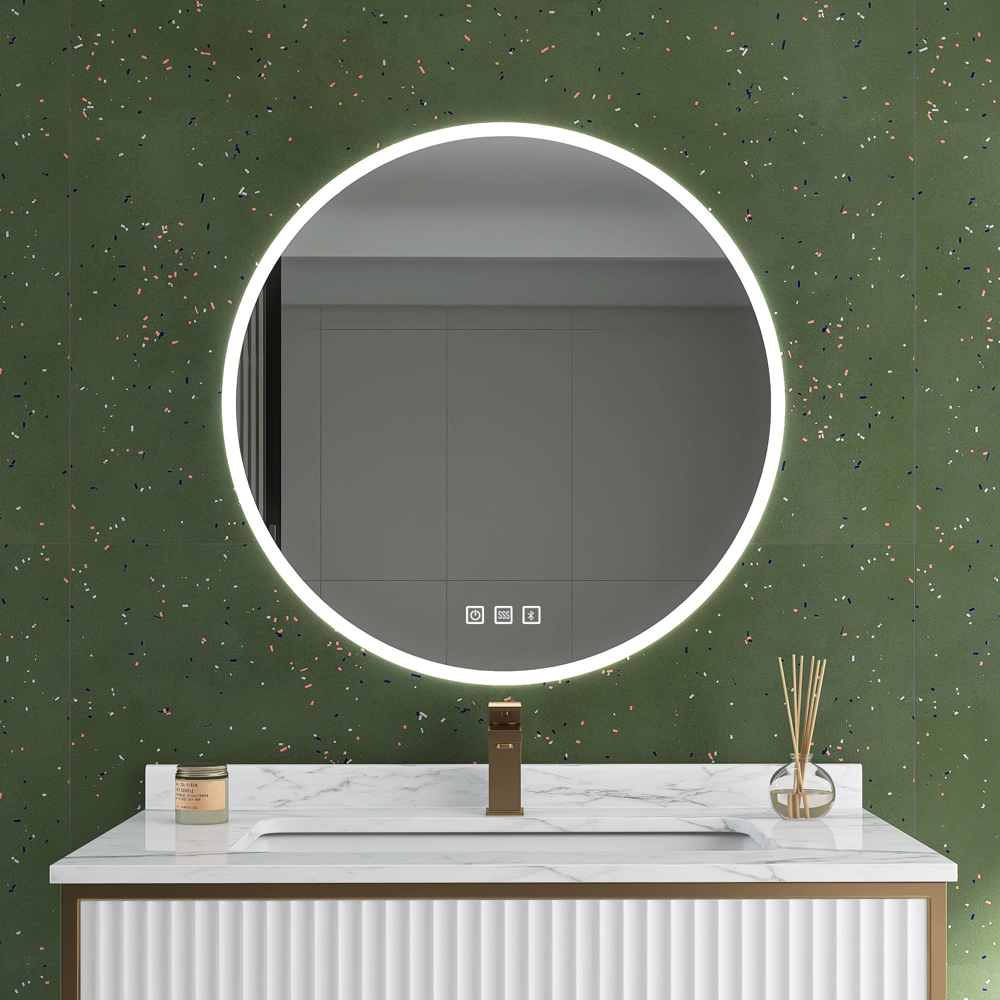 32''Round Frameless Wall Mount Anti Fog LED Light Bathroom Vanity Mirror