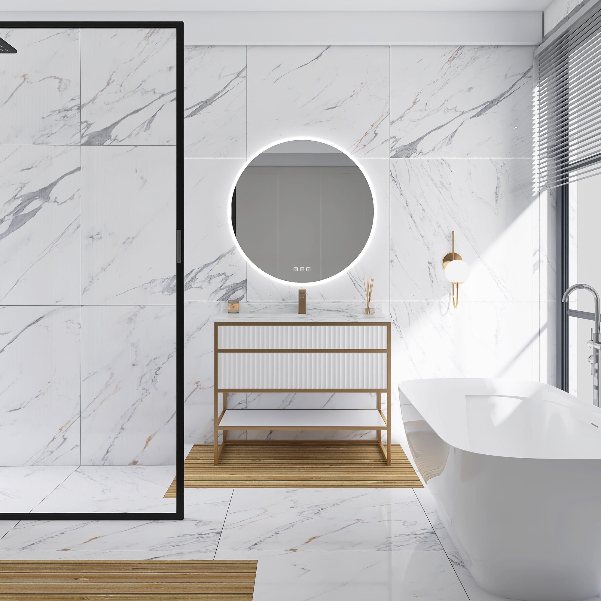 36'' Round Frameless Wall Mount Anti Fog LED Light Bathroom Vanity Mirror