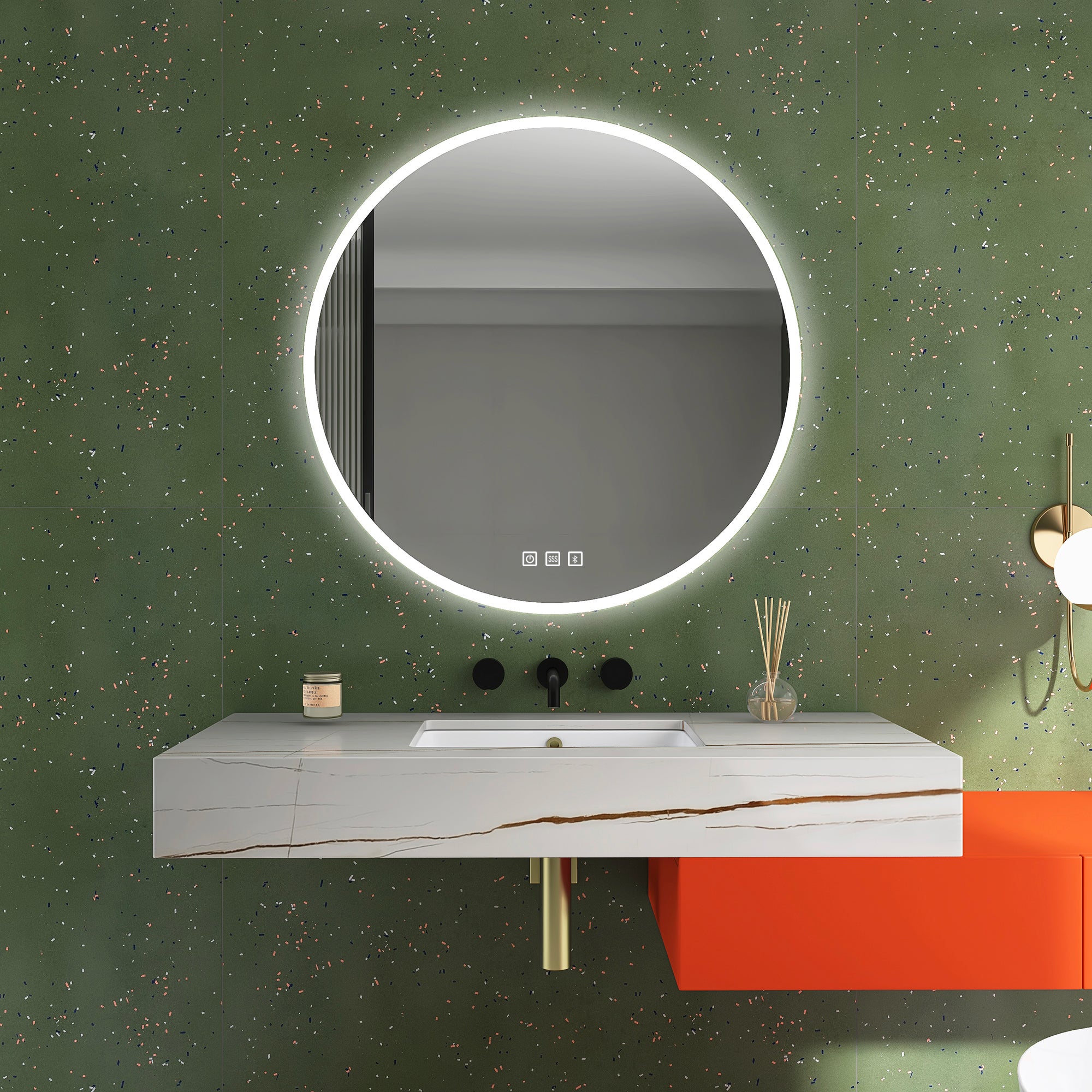 36'' Round Frameless Wall Mount Anti Fog LED Light Bathroom Vanity Mirror