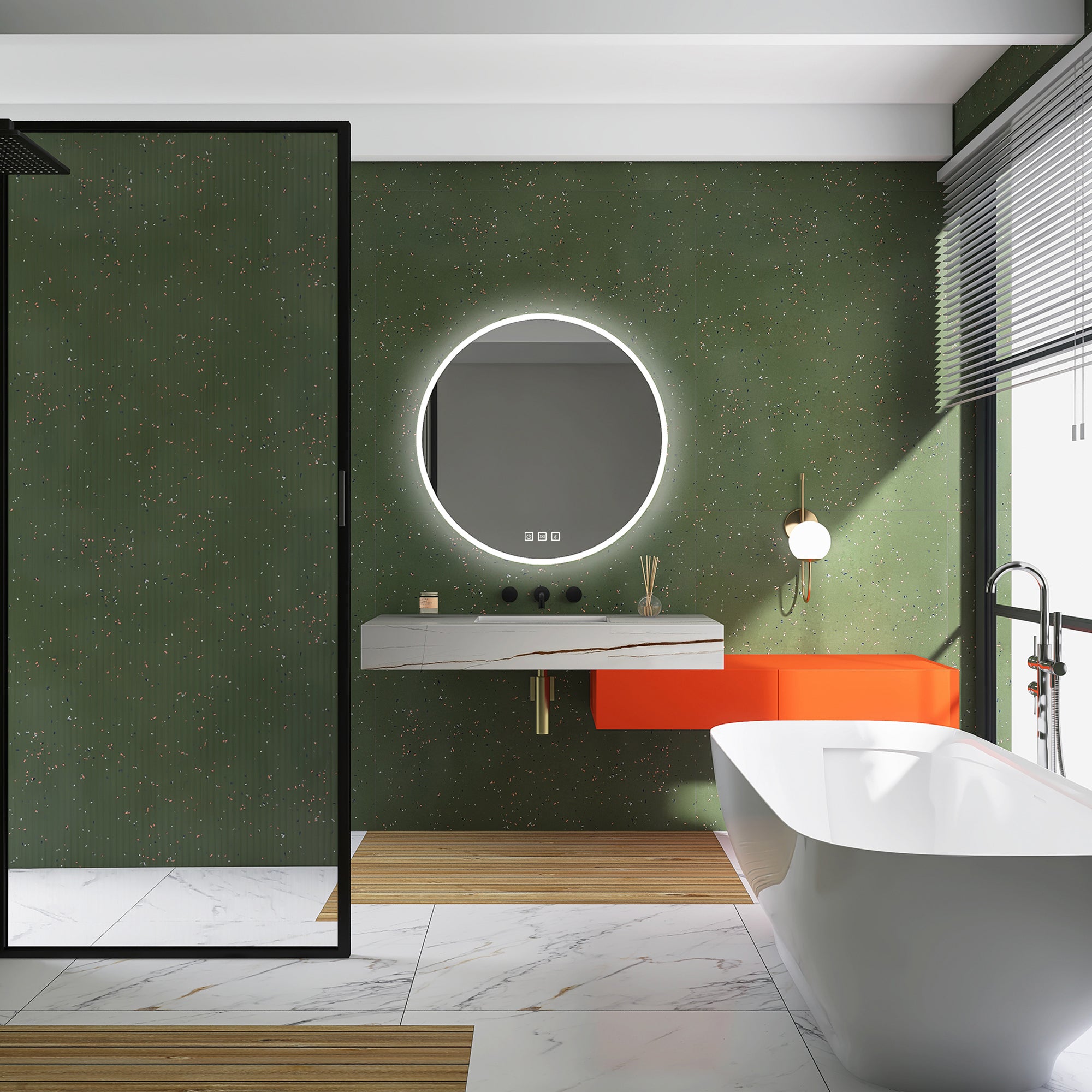 36'' Round Frameless Wall Mount Anti Fog LED Light Bathroom Vanity Mirror
