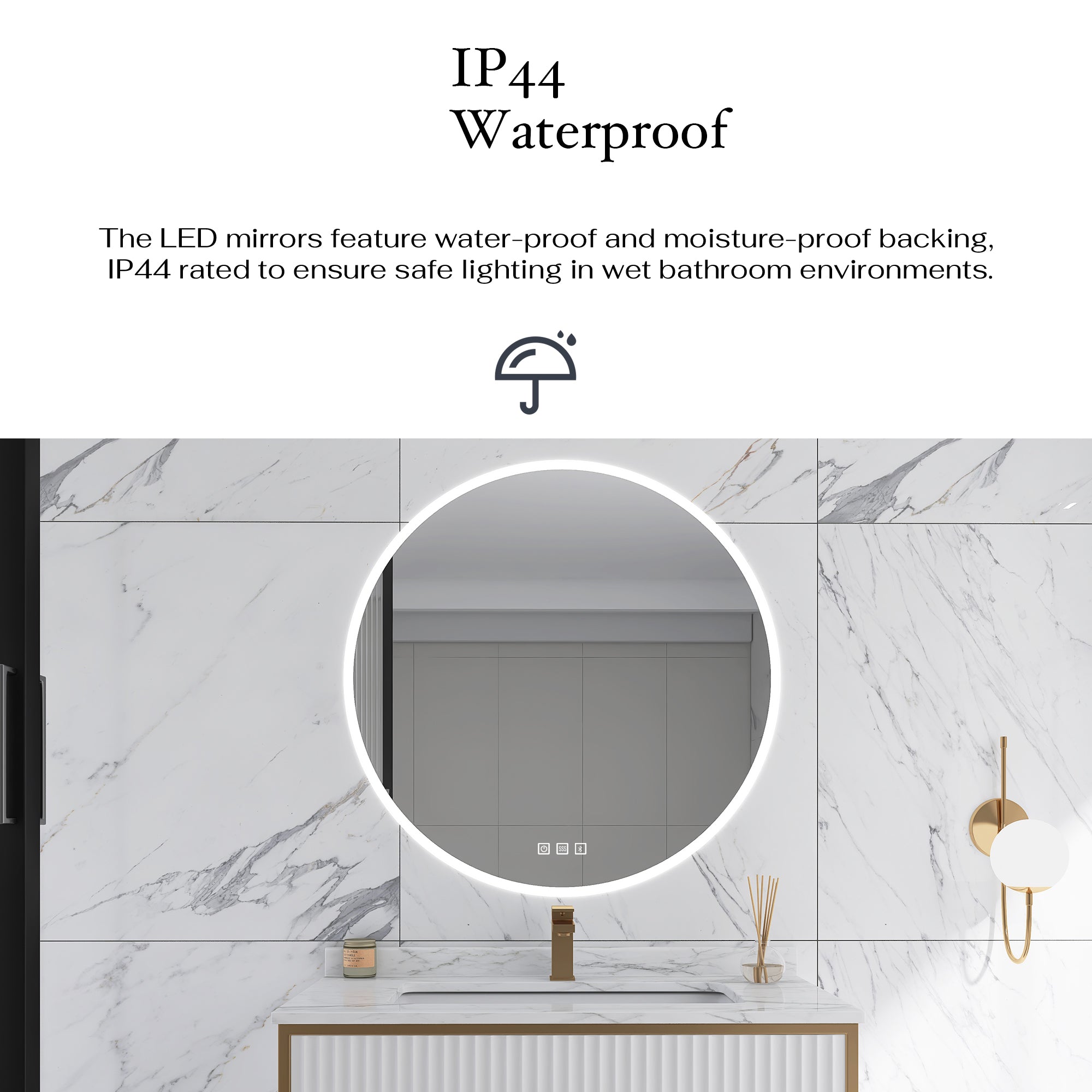 36'' Round Frameless Wall Mount Anti Fog LED Light Bathroom Vanity Mirror