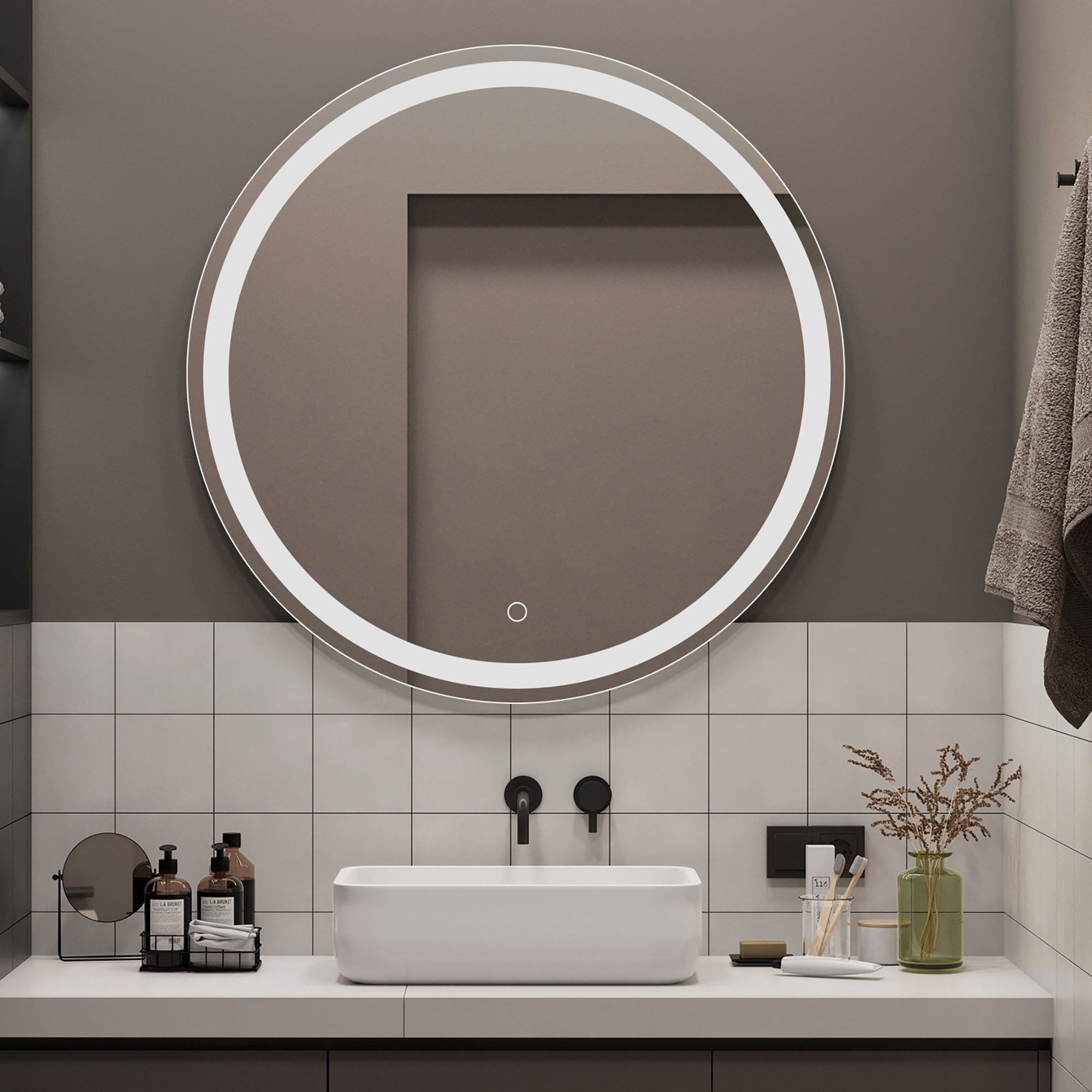 24 in. Round Frameless Anti-Fog Wall-Mount LED Bathroom Vanity Mirror