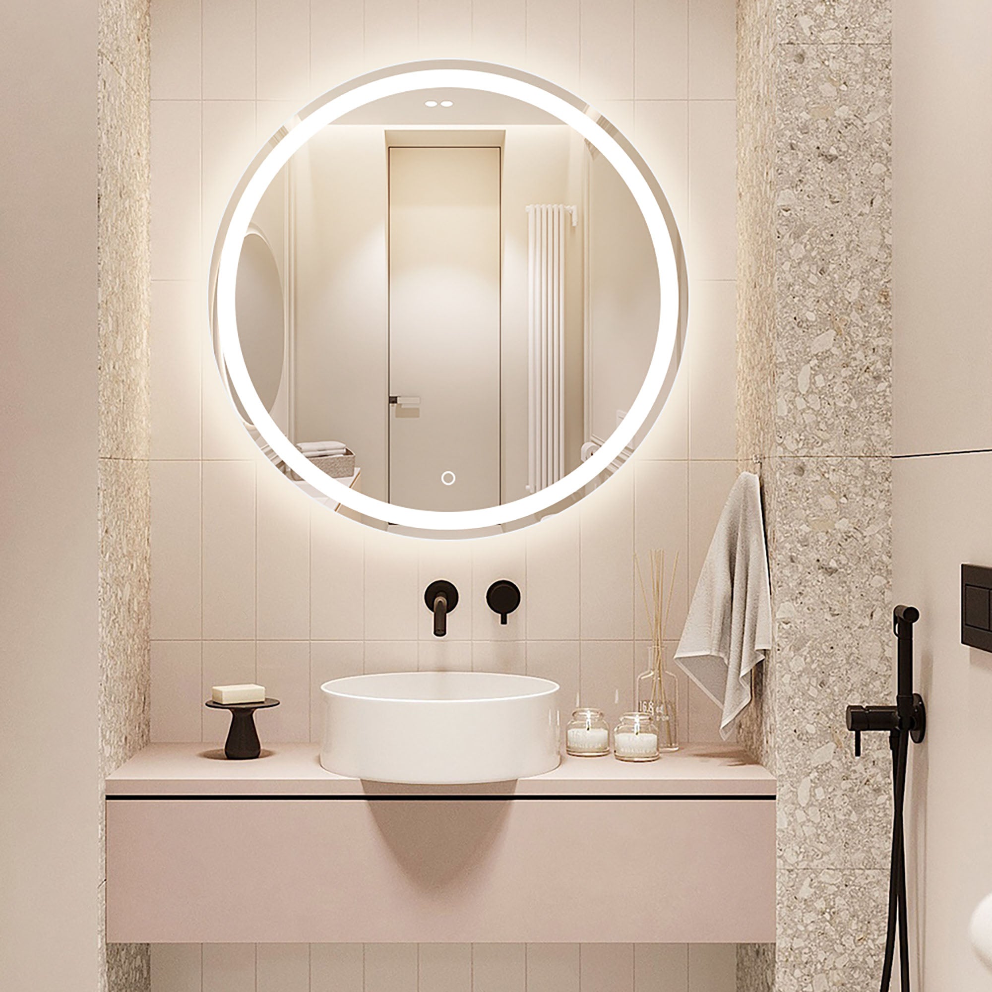 24 in. Round Frameless Anti-Fog Wall-Mount LED Bathroom Vanity Mirror