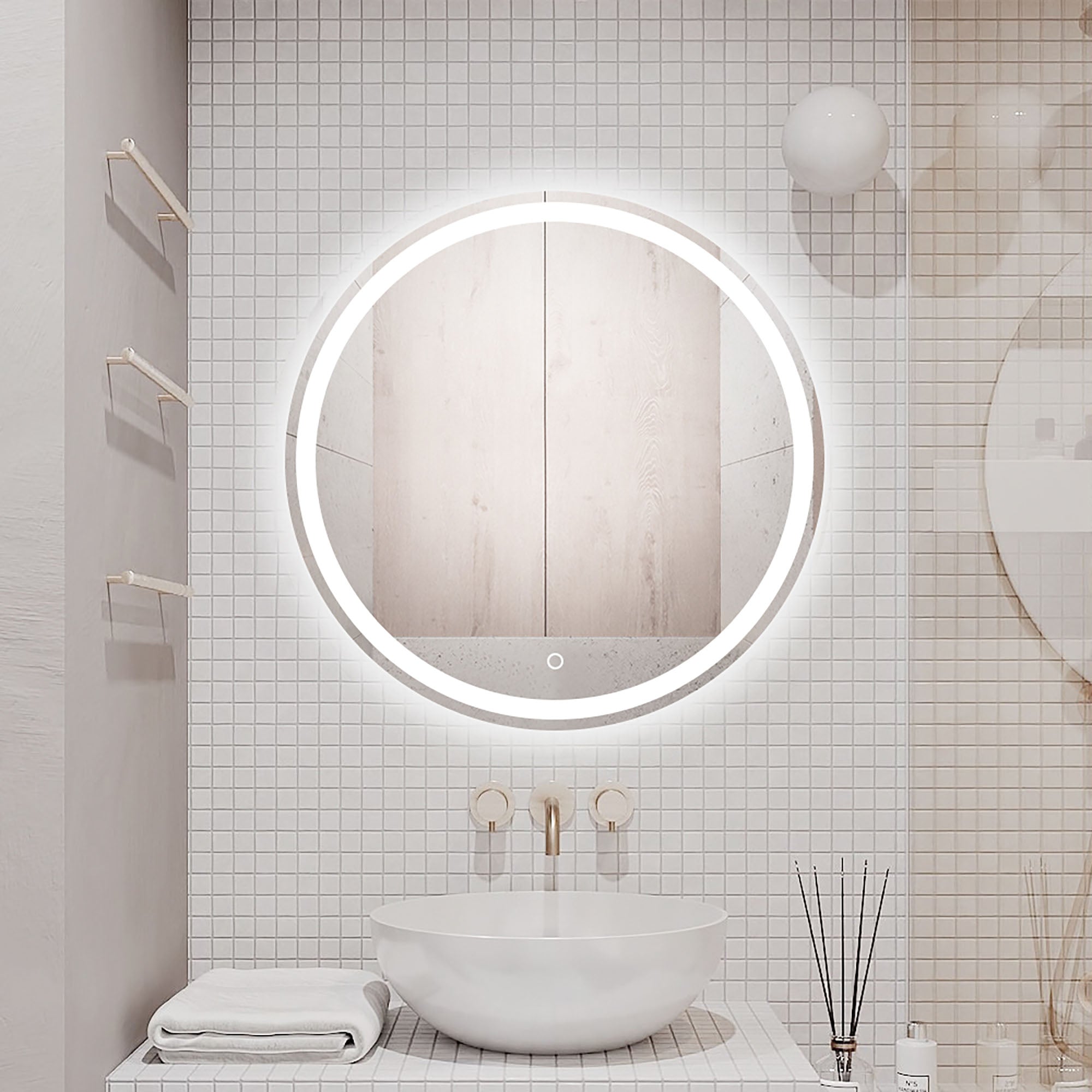 24 in. Round Frameless Anti-Fog Wall-Mount LED Bathroom Vanity Mirror