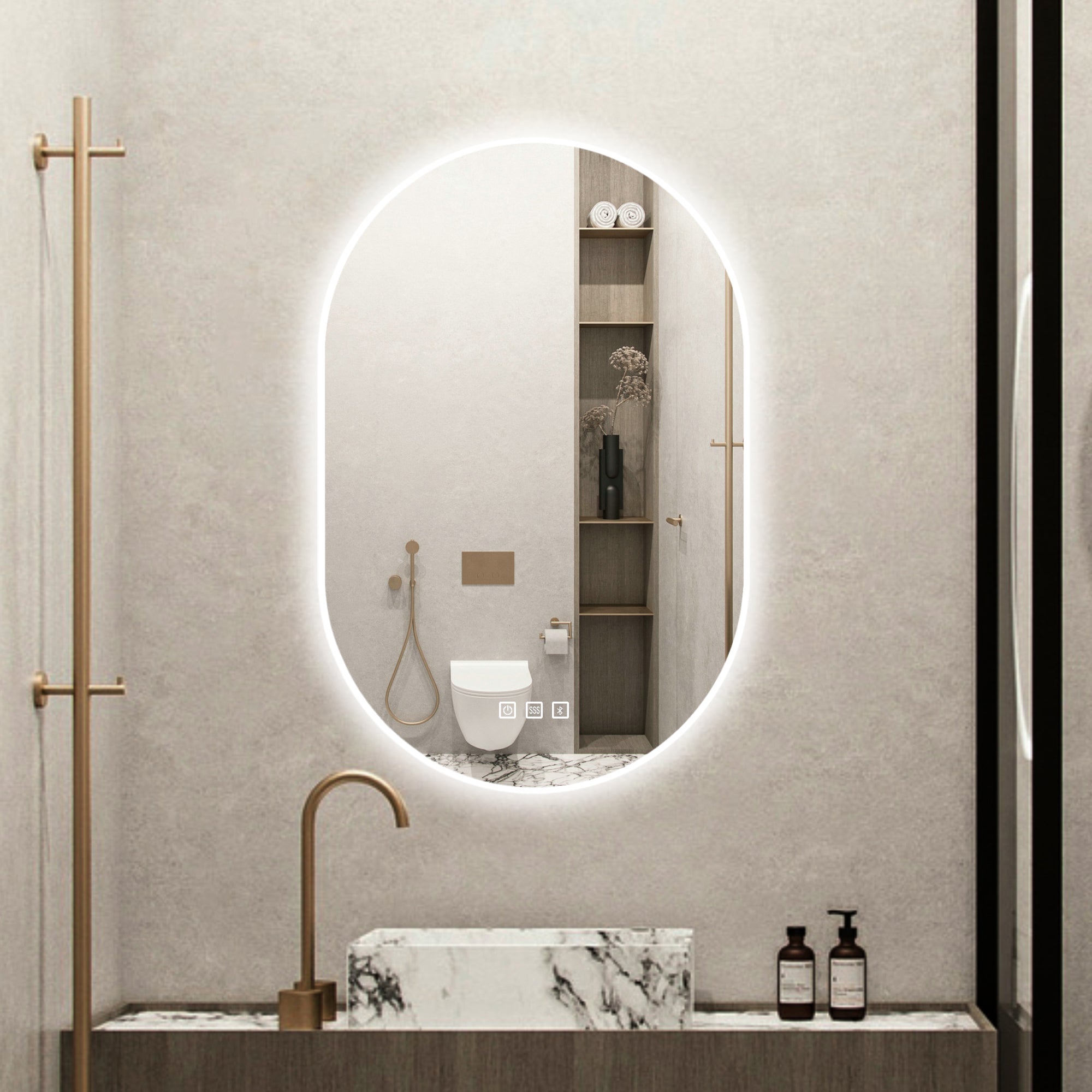 24 in. W x 36 in. H Large Oval Frameless Wall-Mount Anti-Fog LED Light Bathroom Vanity Mirror