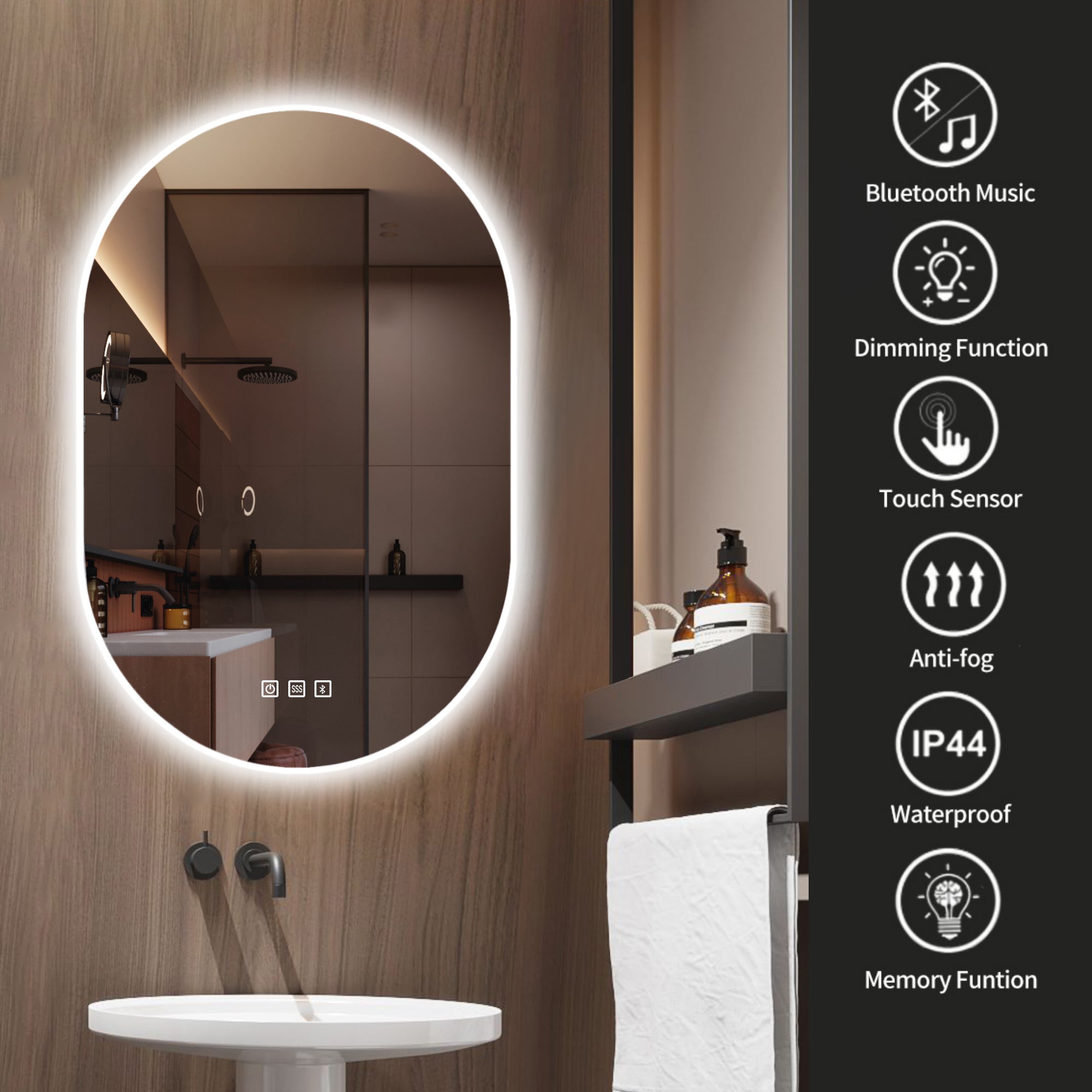 24 in. W x 36 in. H Large Oval Frameless Wall-Mount Anti-Fog LED Light Bathroom Vanity Mirror