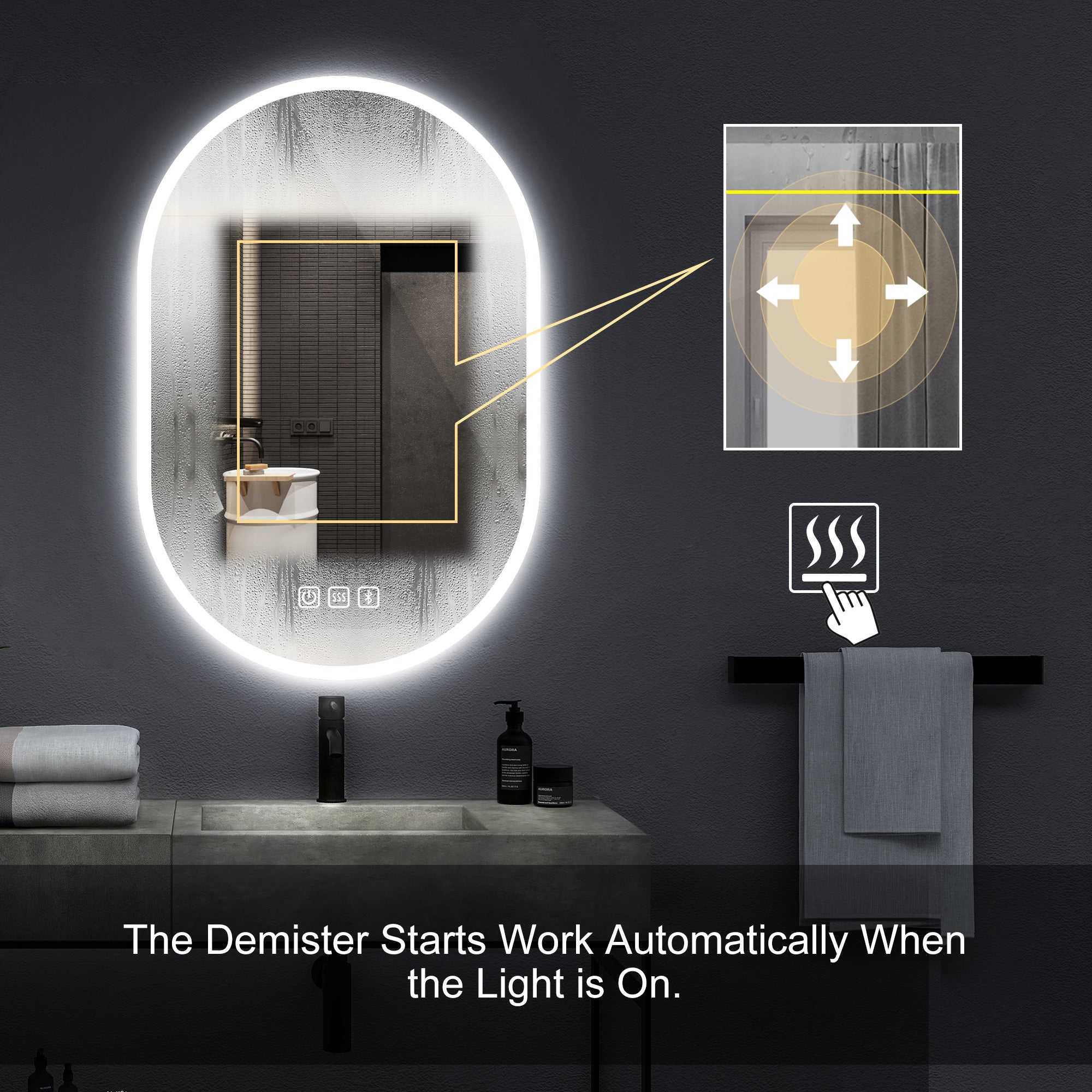 24 in. W x 36 in. H Large Oval Frameless Wall-Mount Anti-Fog LED Light Bathroom Vanity Mirror