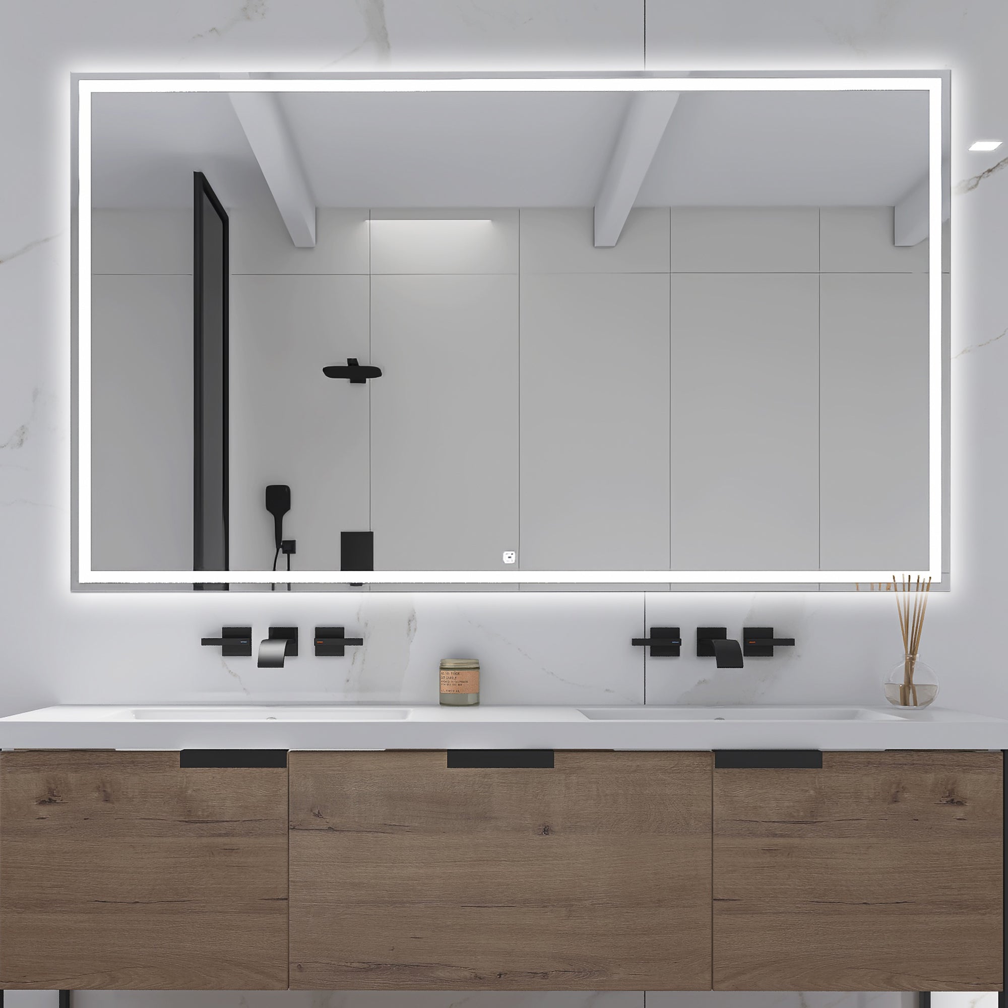 3015-3560 Rectangular Frameless Anti-Fog Multi-functional Wall-Mount LED Bathroom Vanity Mirror