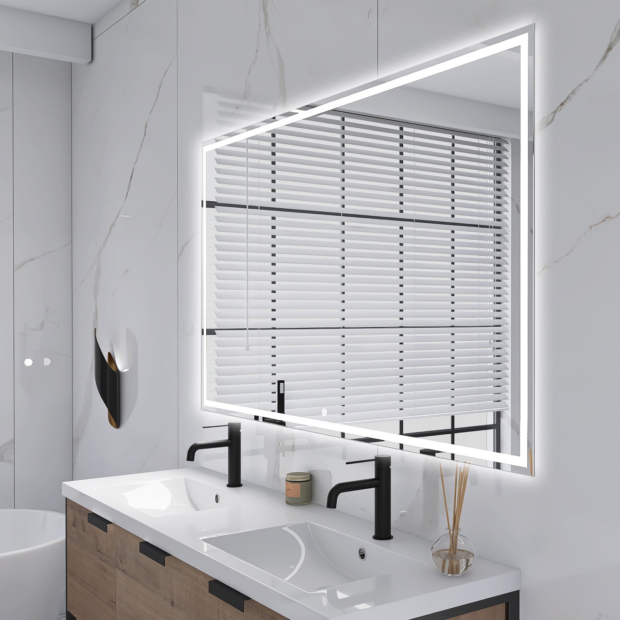 3015-3560 Rectangular Frameless Anti-Fog Multi-functional Wall-Mount LED Bathroom Vanity Mirror