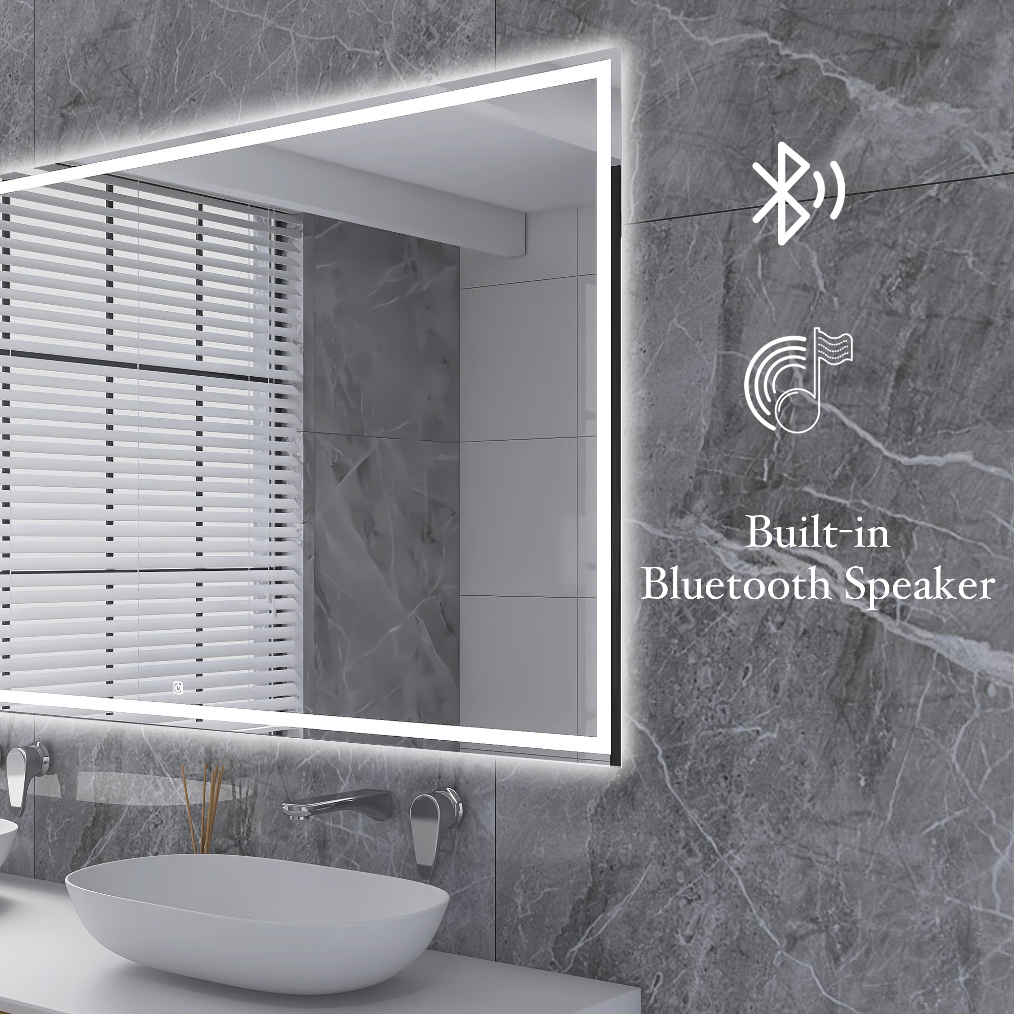 3015-3560 Rectangular Frameless Anti-Fog Multi-functional Wall-Mount LED Bathroom Vanity Mirror