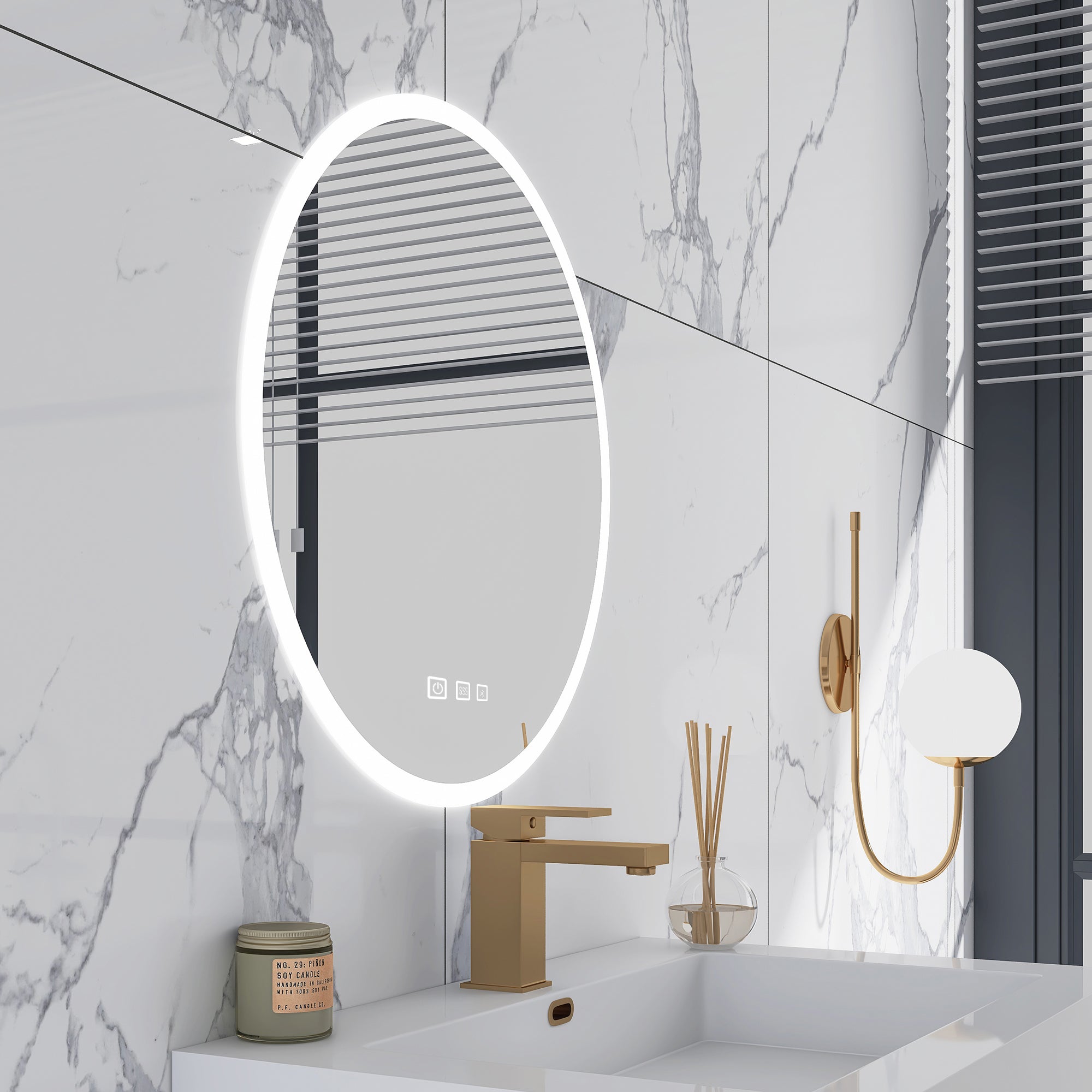24'' Round Frameless Wall Mount Anti Fog LED Light Bathroom Vanity Mirror