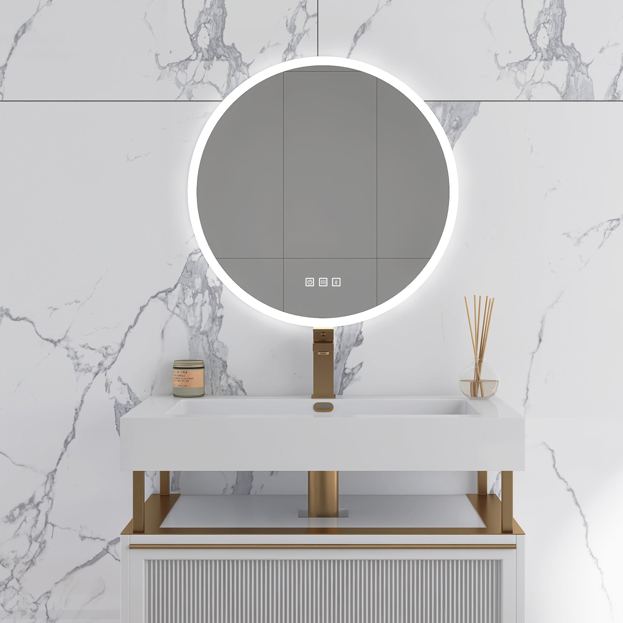 24'' Round Frameless Wall Mount Anti Fog LED Light Bathroom Vanity Mirror